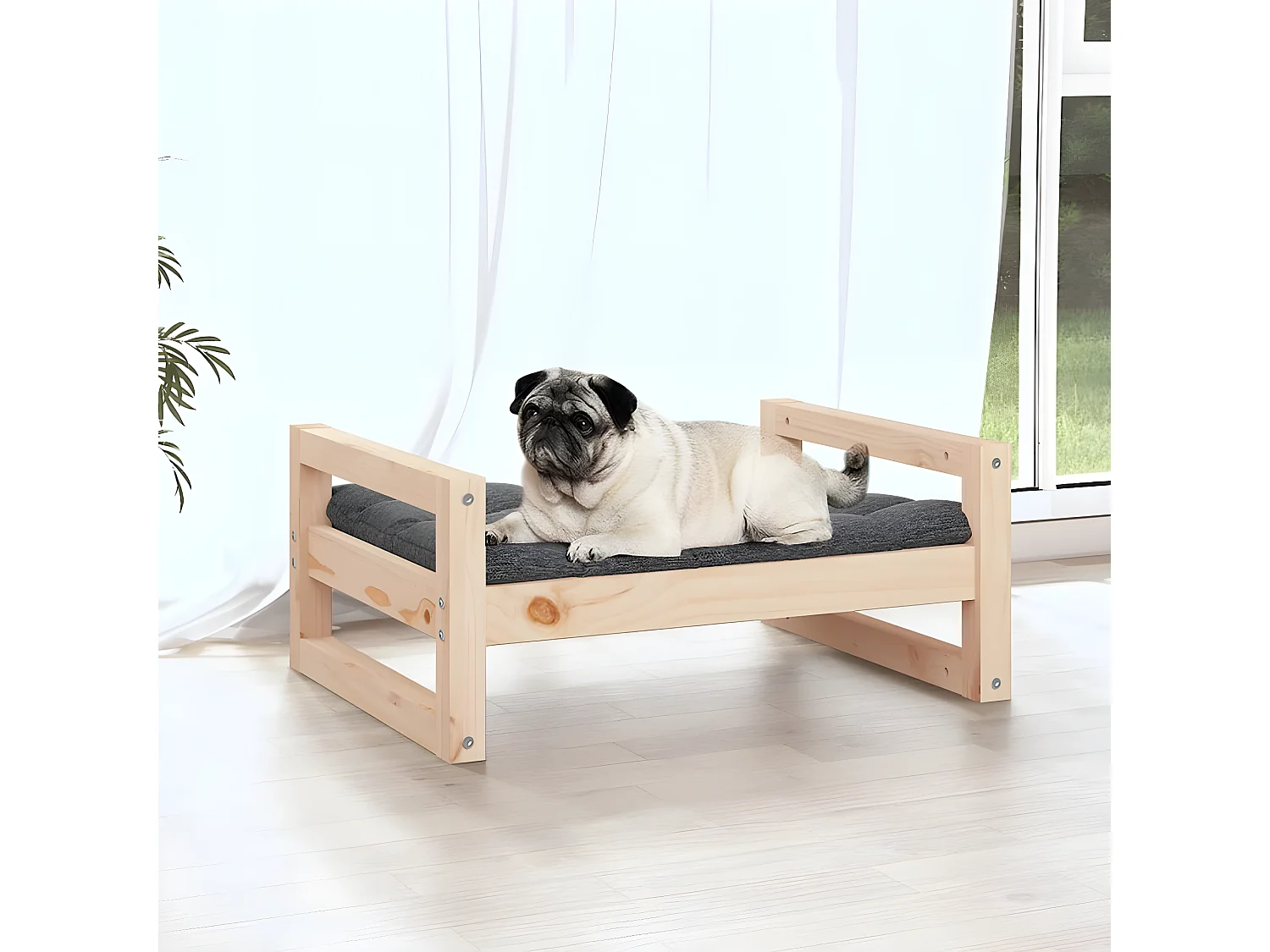 Cama para perros madera maciza de pino 65,5x50,5x28 cm ES342719
