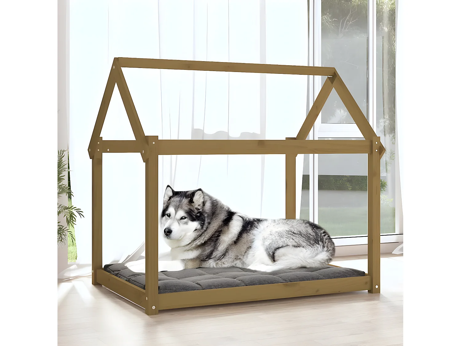 Cama para cães 111x80x100 cm pinho maciço castanho mel PT742564