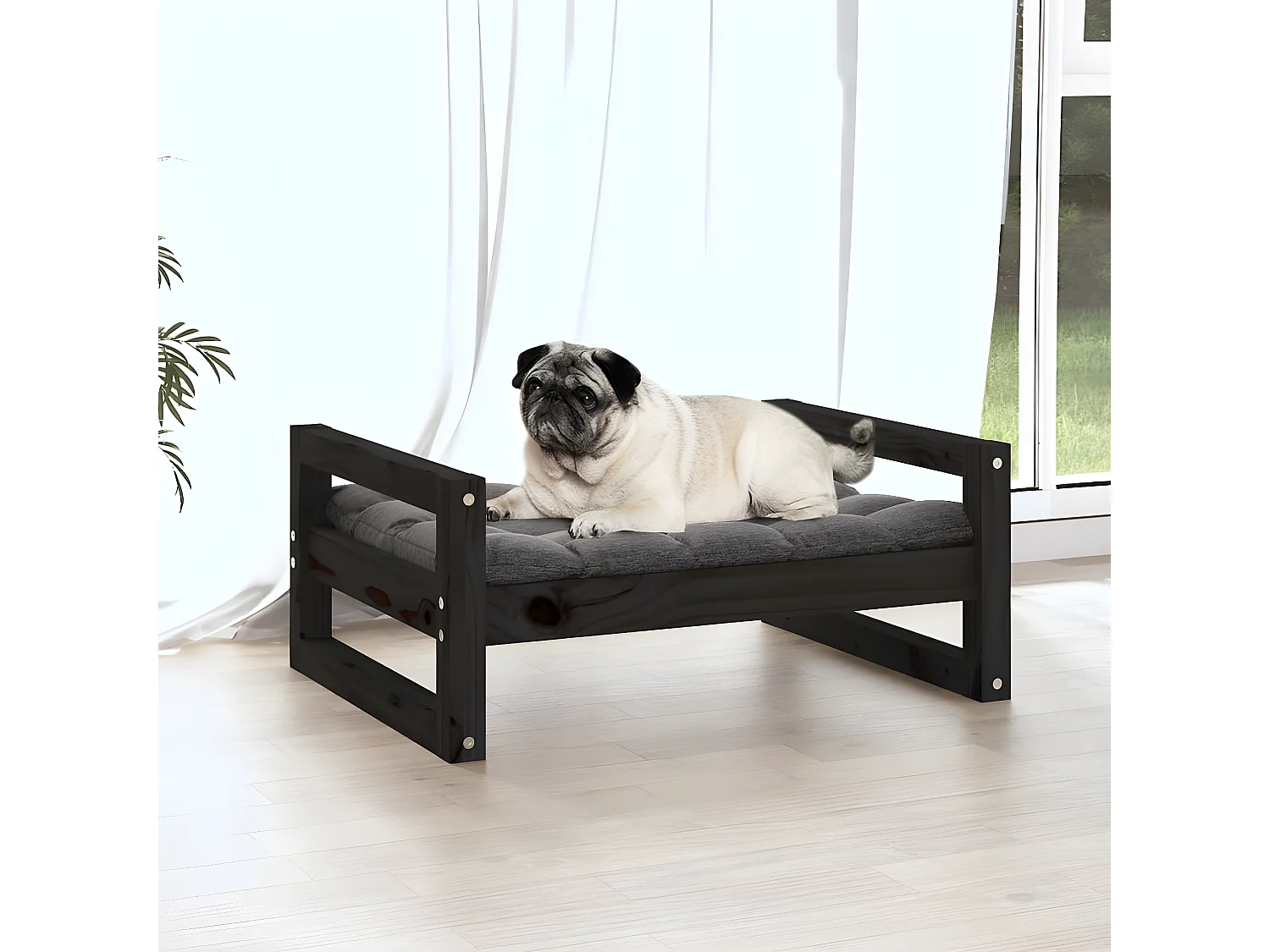 Cama para cães 65,5x50,5x28 cm madeira de pinho maciça preto PT601871