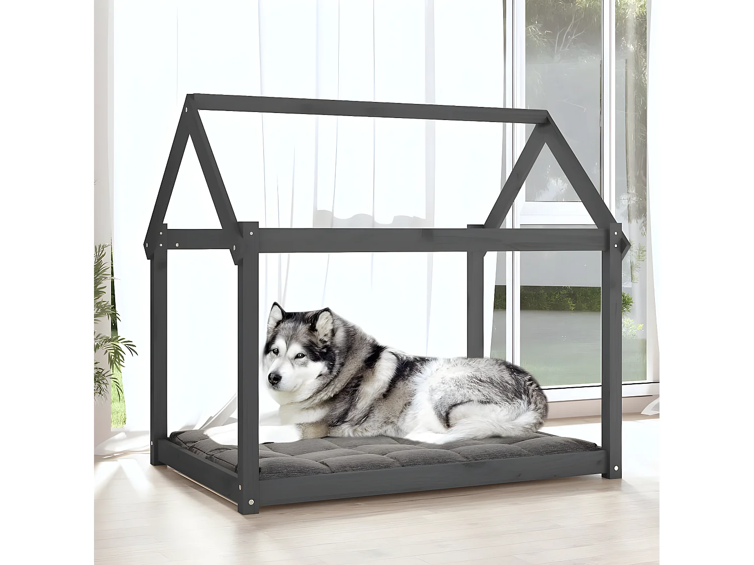 Cama para cães 111x80x100 cm madeira de pinho maciça cinza PT221677