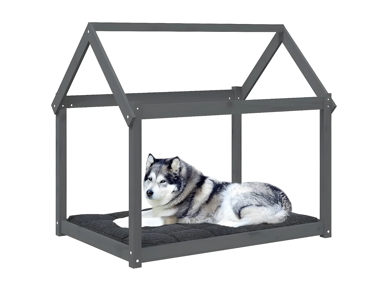 Cama para cães 111x80x100 cm madeira de pinho maciça cinza PT221677