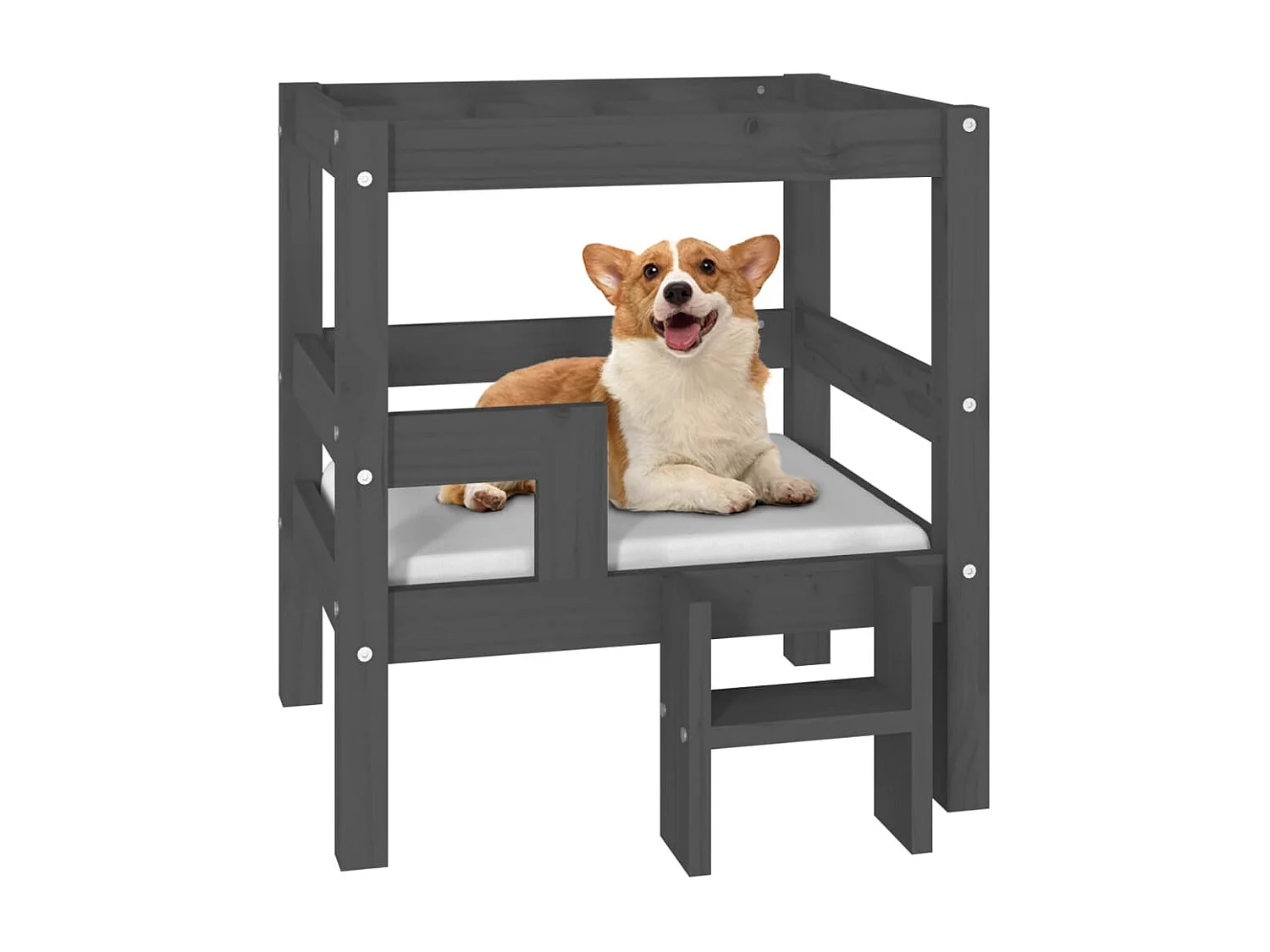 Cama para perros madera maciza de pino gris 55,5x53,5x60 cm ES309582