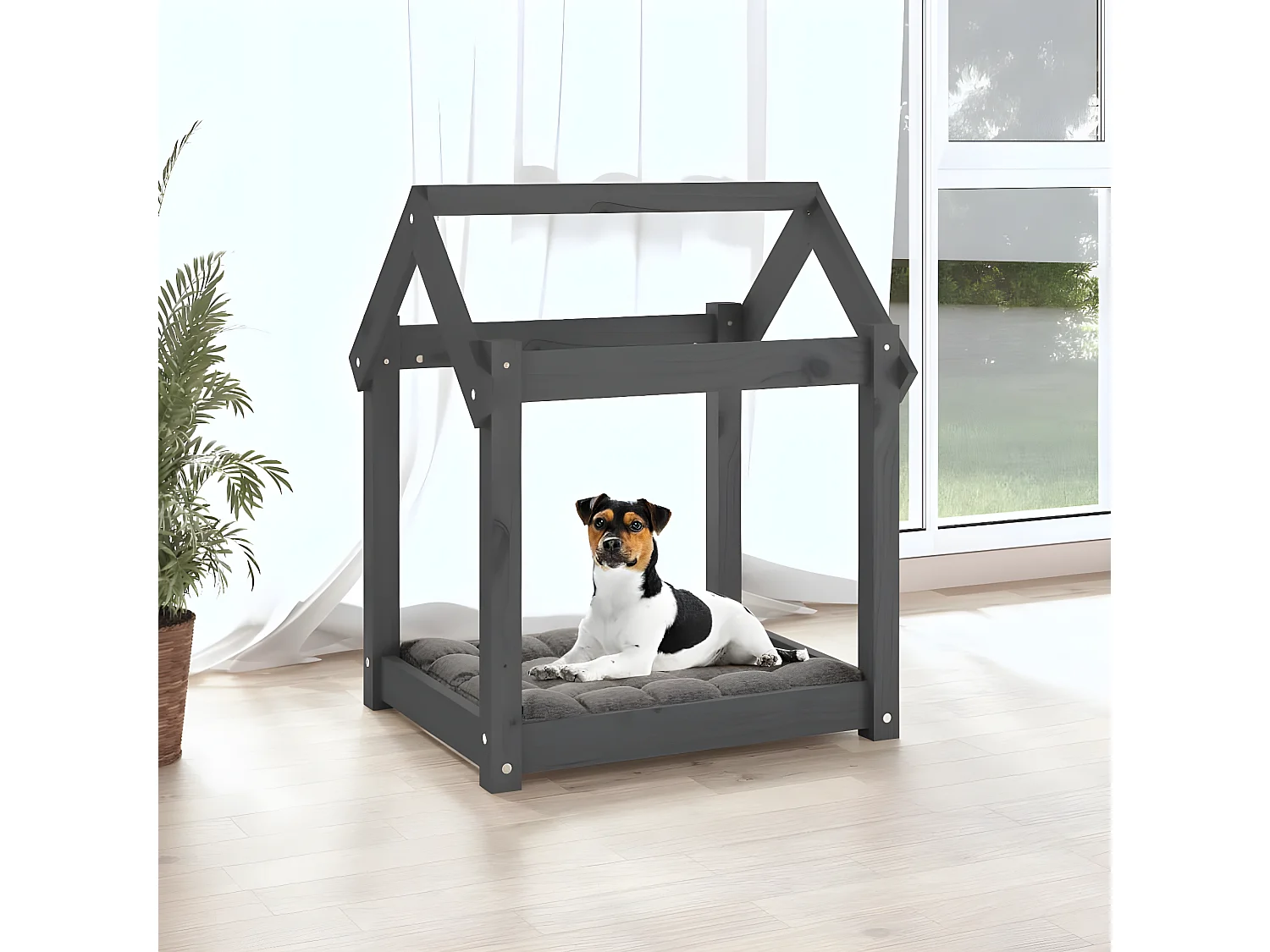 Cama para cães 61x50x70 cm madeira de pinho maciça cinza PT139944
