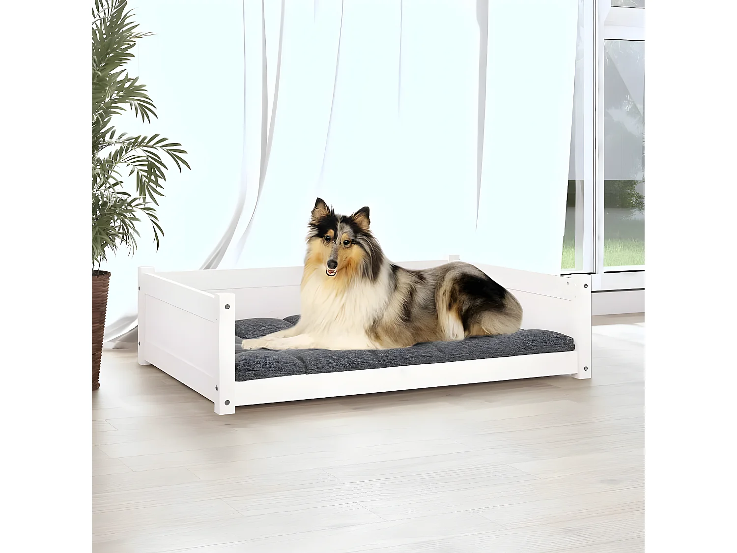 Cama para cães 95,5x65,5x28 cm madeira de pinho maciça branco PT363597