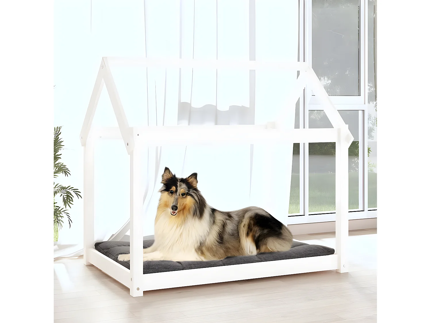Cama para cães 101x70x90 cm madeira de pinho maciça branco PT632727