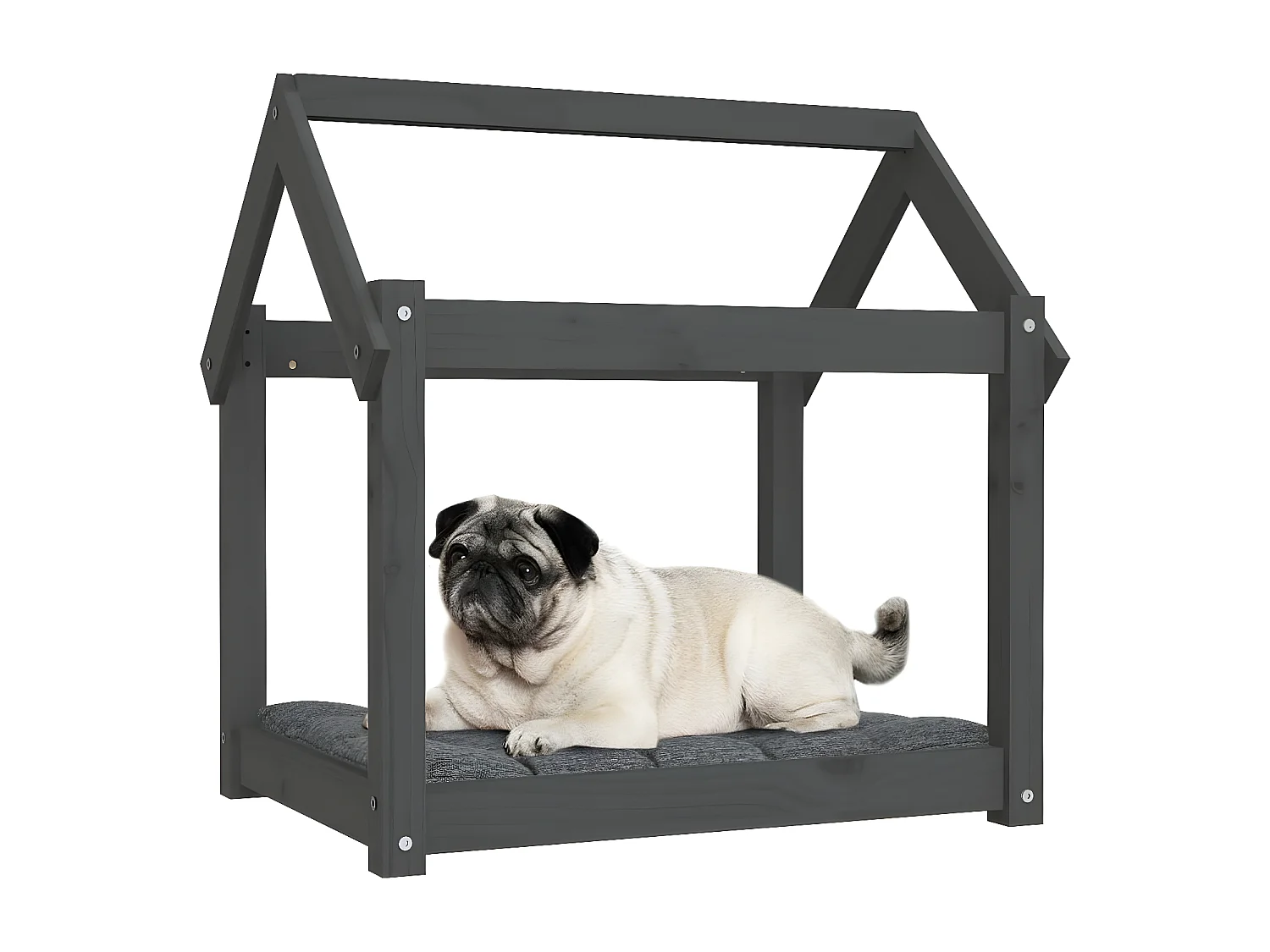 Cama para perros madera maciza de pino gris 71x55x70 cm ES354763