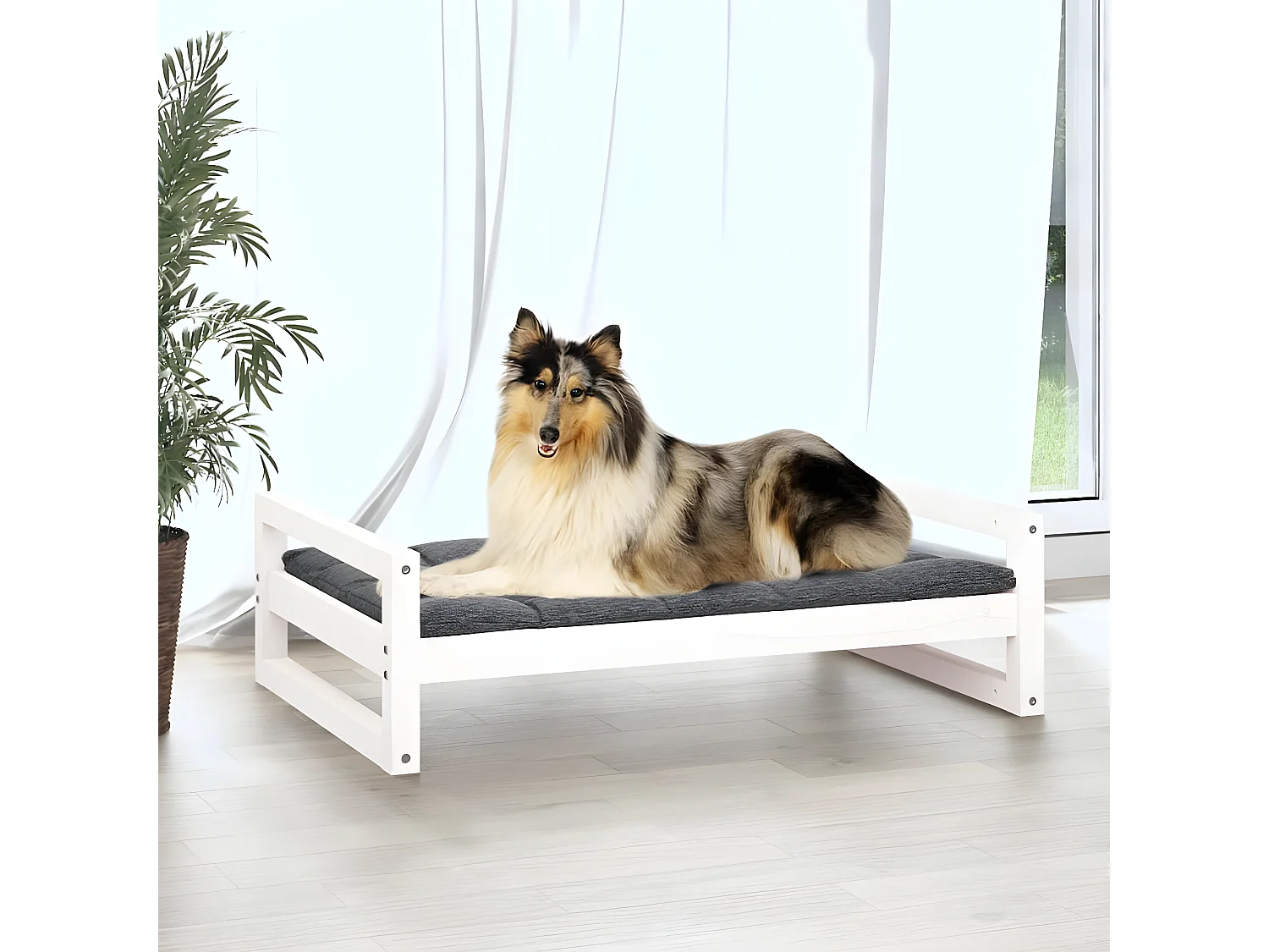 Canapé pour chien Blanc 95,5x65,5x28 cm Bois de pin solide RG3Q79740