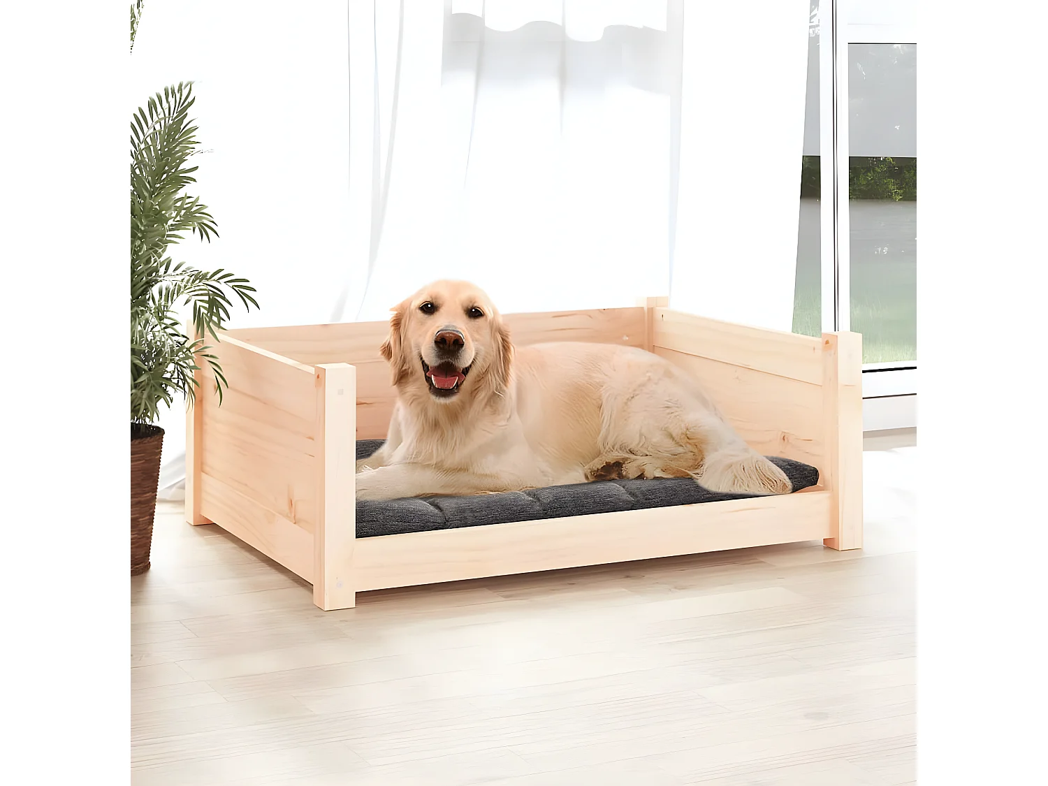 Canapé pour chien 75,5x55,5x28 cm Bois massif de pin RG3Q16789