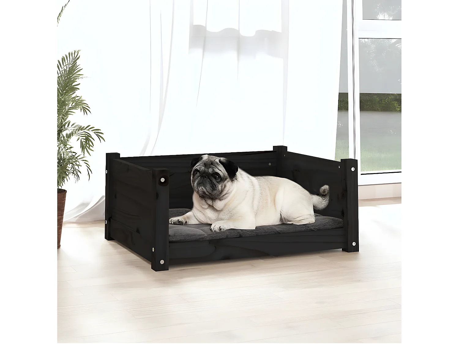Cama para cães 65,5x50,5x28 cm madeira de pinho maciça preto PT371212