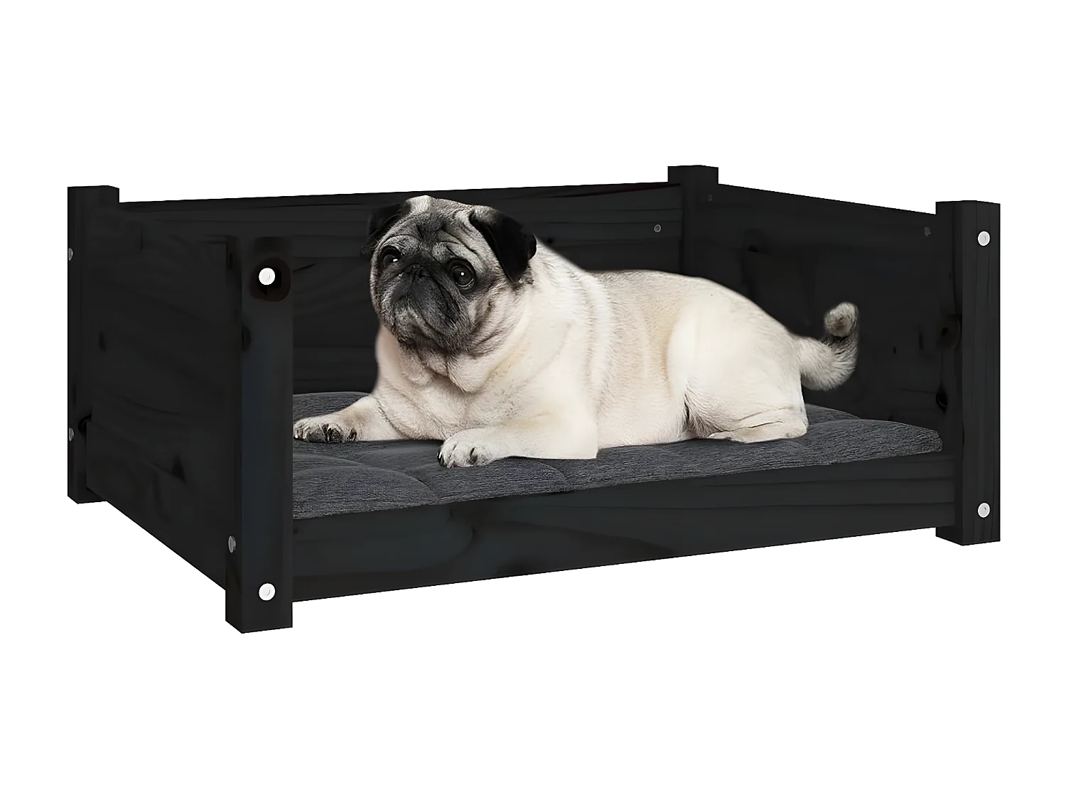 Cama para cães 65,5x50,5x28 cm madeira de pinho maciça preto PT371212