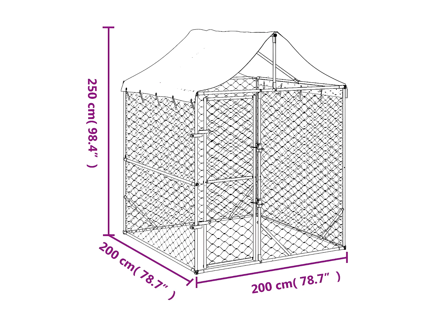 Chenil d'extérieur pour chiens avec toit argenté 2x2x2,5 m RG3Q75031