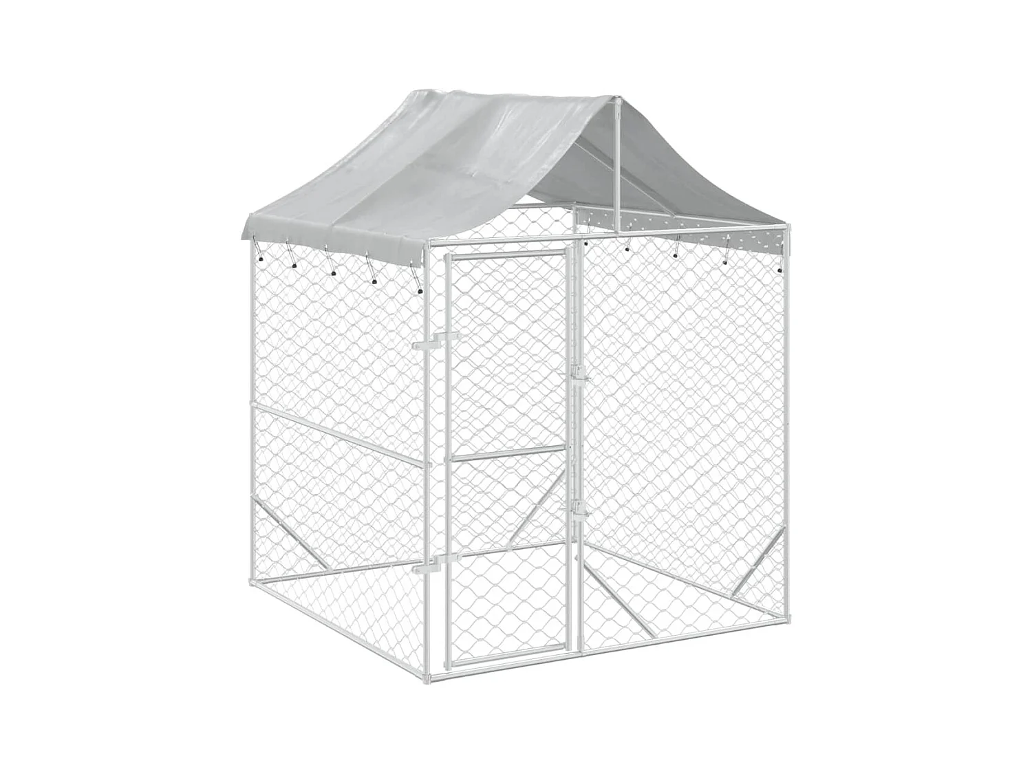 Chenil d'extérieur pour chiens avec toit argenté 2x2x2,5 m RG3Q75031