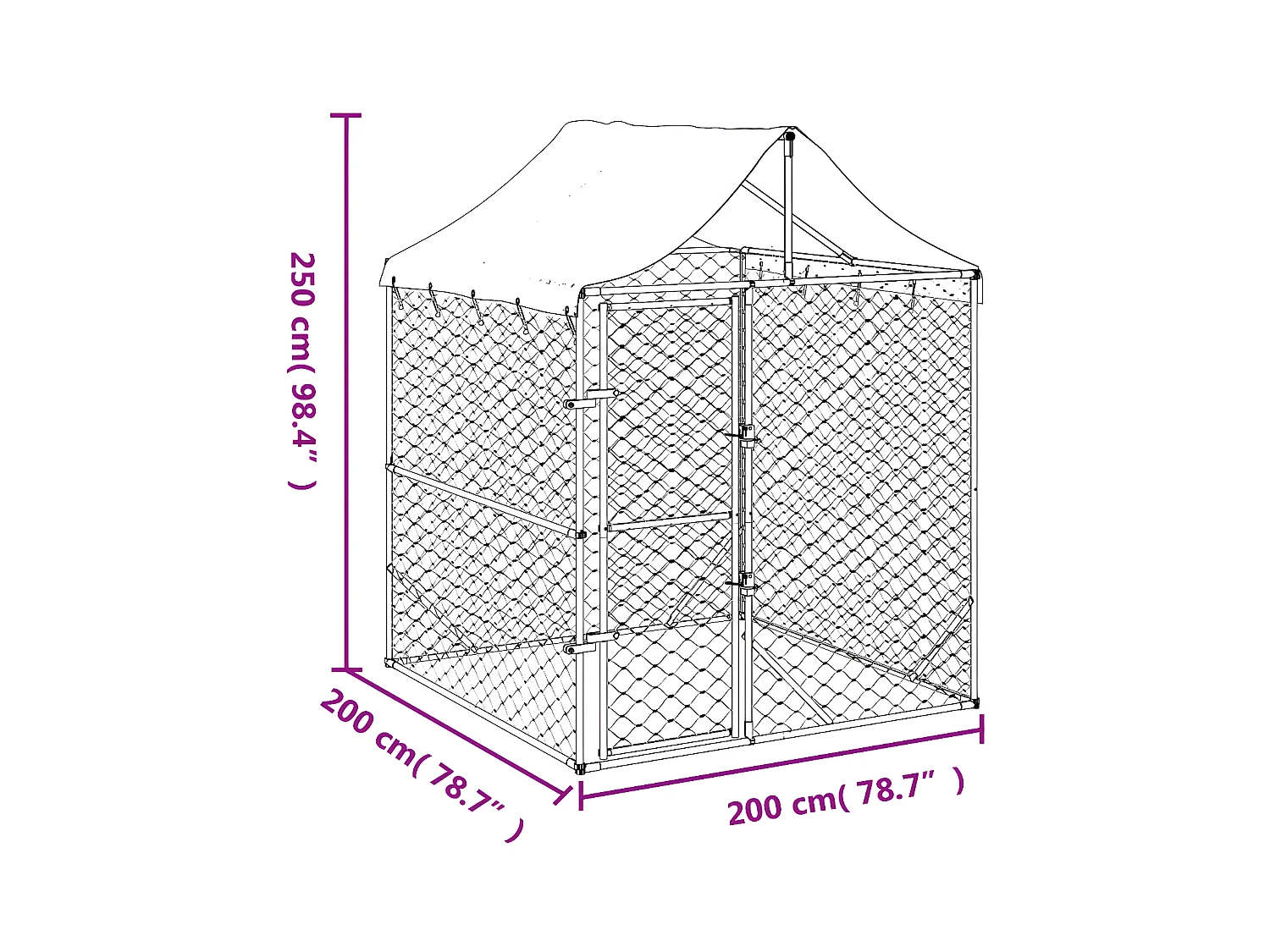 Hondenkennel met dak 2x2x2,5 m gegalvaniseerd staal zilver NL420290