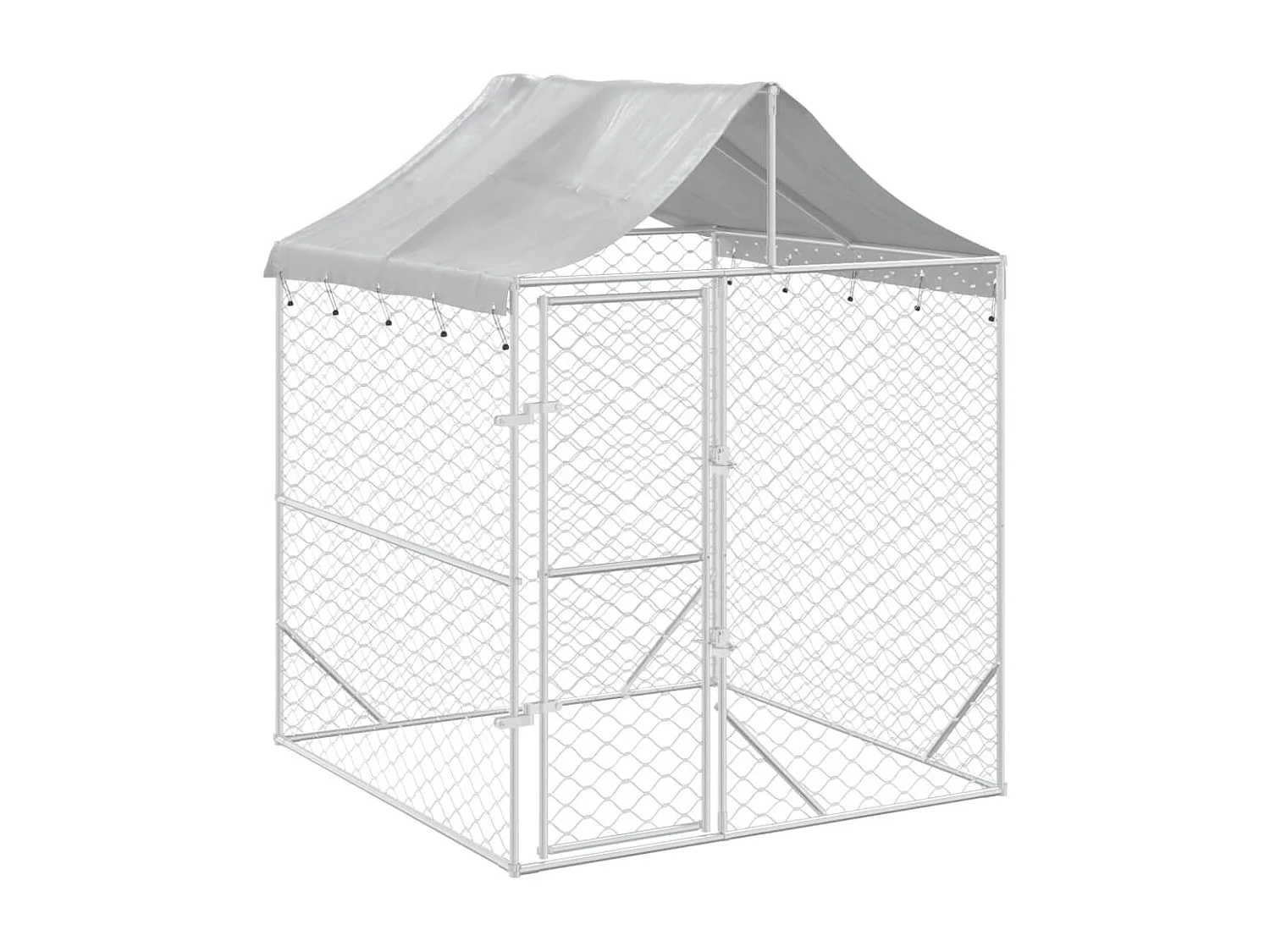 Perrera de exterior con toldo acero galvanizado plata 2x2x2,5 m ES307221