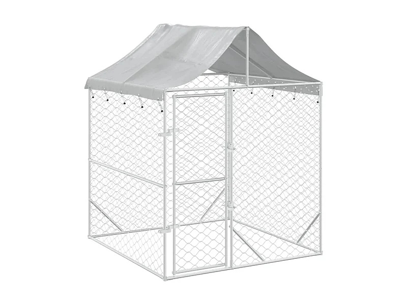 Perrera de exterior con toldo acero galvanizado plata 2x2x2,5 m ES307221