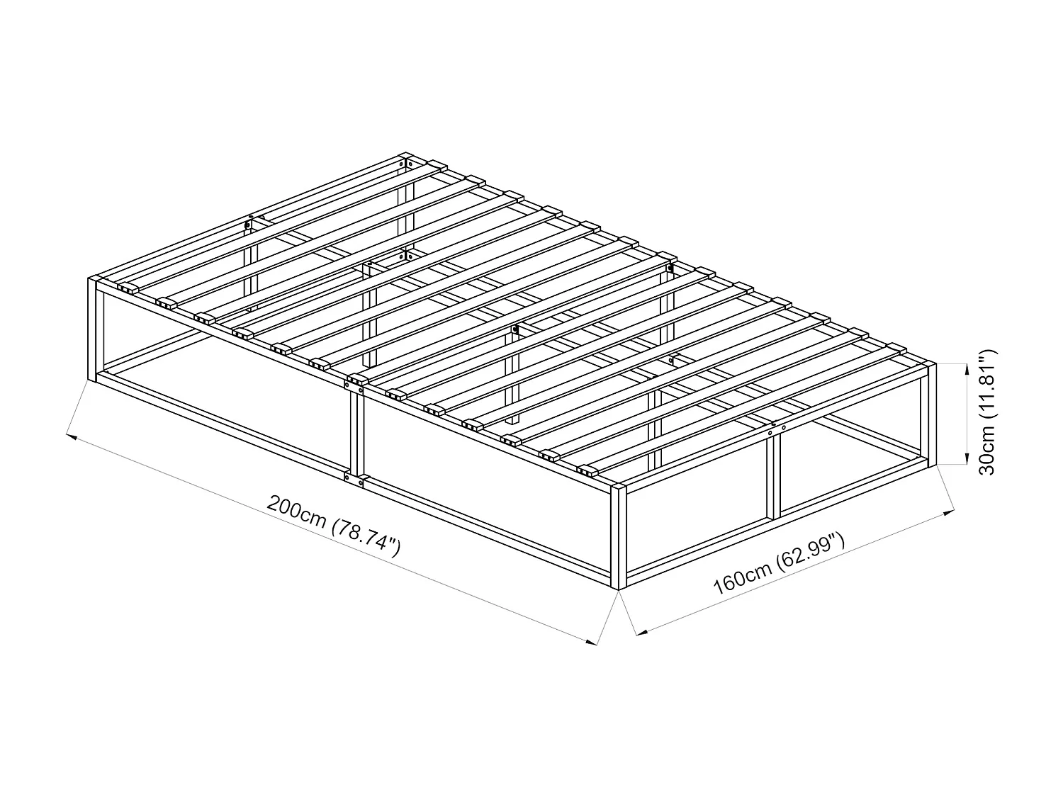 Cadre de Lit Kreta Métallique avec Sommier à Lattes 160x200 cm Noir [en.casa]