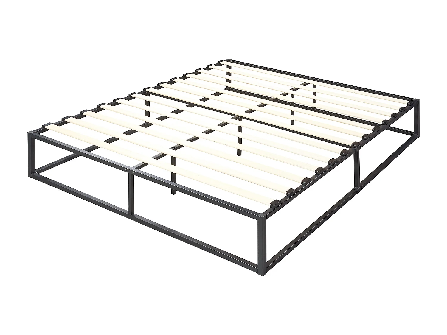 Cadre de Lit Kreta Métallique avec Sommier à Lattes 160x200 cm Noir [en.casa]