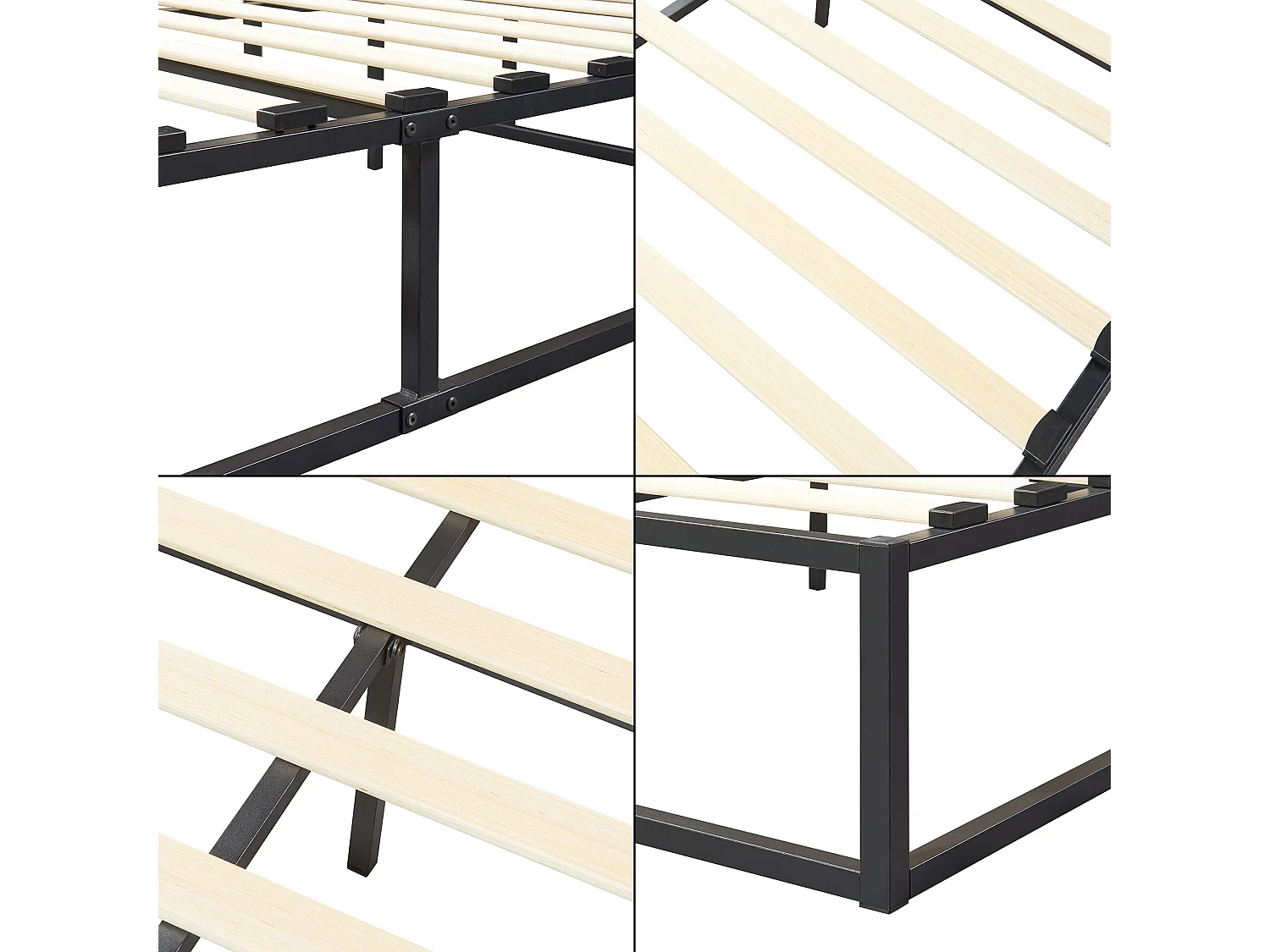 Cadre de Lit Kreta Métallique avec Sommier à Lattes 160x200 cm Noir [en.casa]