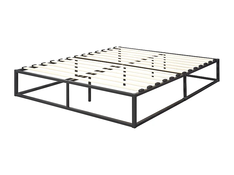 Cadre de Lit Kreta Métallique avec Sommier à Lattes 160x200 cm Noir [en.casa]