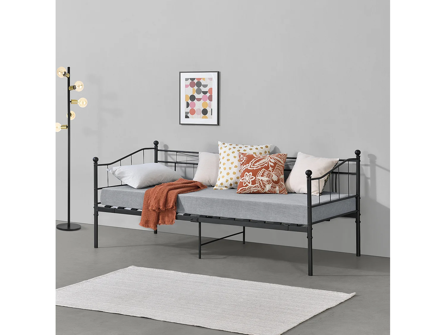 Cadre de Lit Simple Arjeplog Acier Laqué 90 x 200 cm Noir Mat [en.casa]