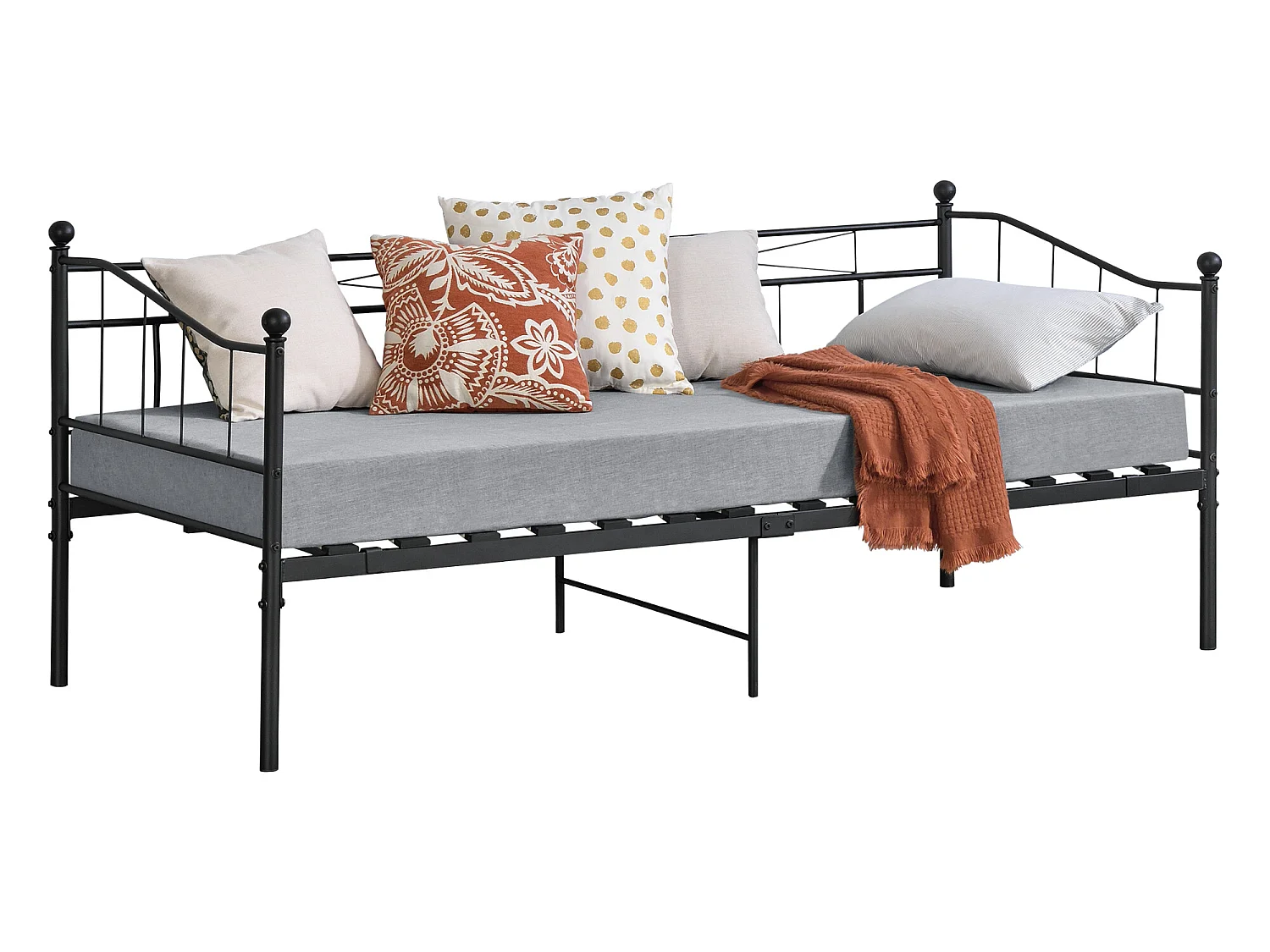 Cadre de Lit Simple Arjeplog Acier Laqué 90 x 200 cm Noir Mat [en.casa]