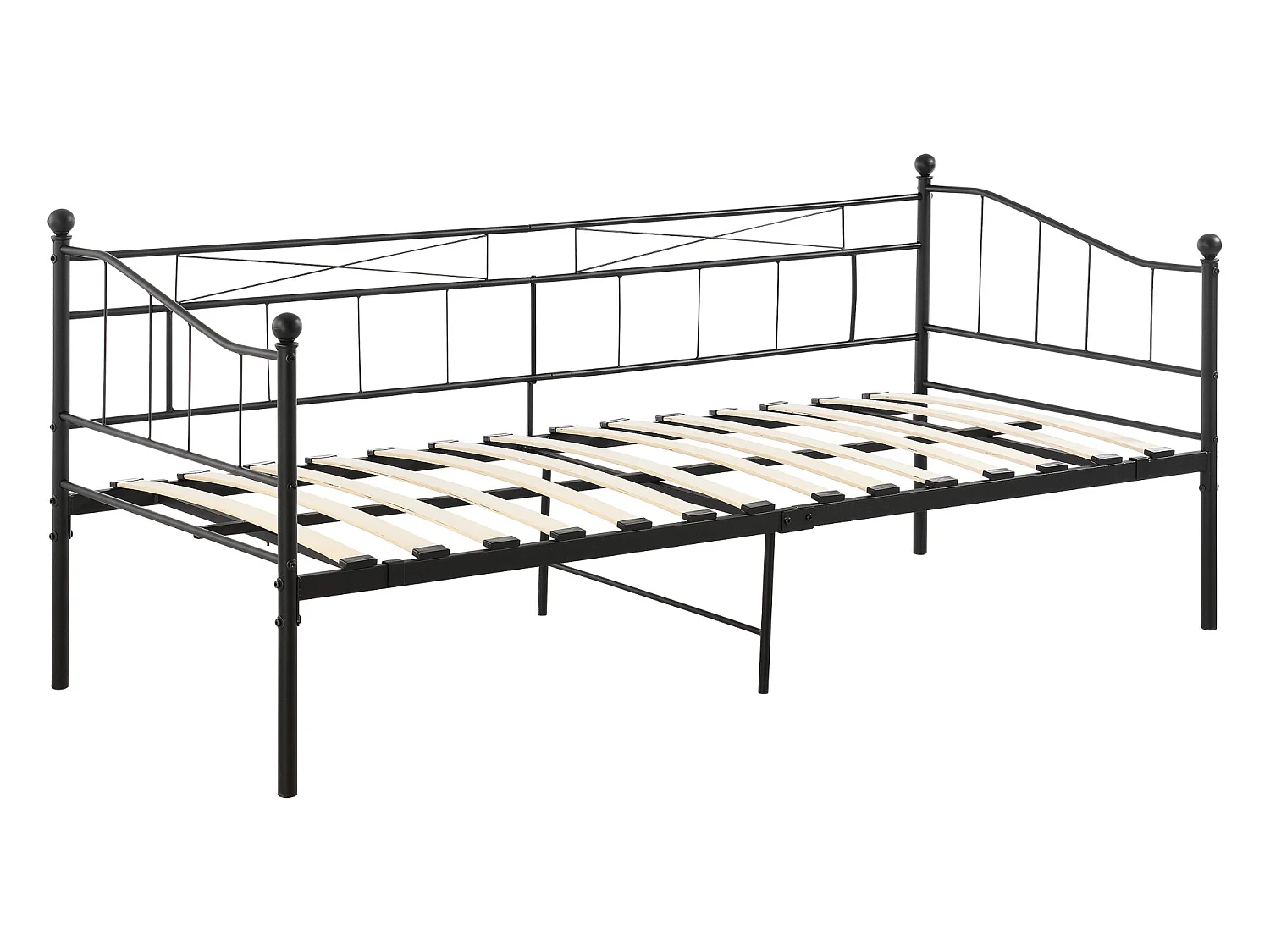 Cadre de Lit Simple Arjeplog Acier Laqué 90 x 200 cm Noir Mat [en.casa]