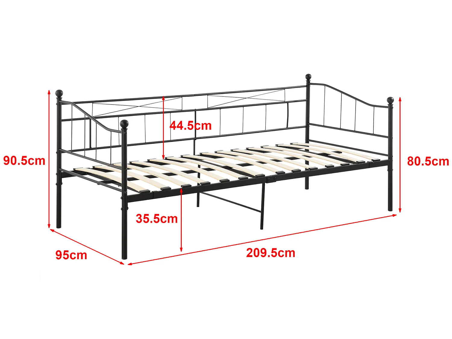 Cadre de Lit Simple Arjeplog Acier Laqué 90 x 200 cm Noir Mat [en.casa]
