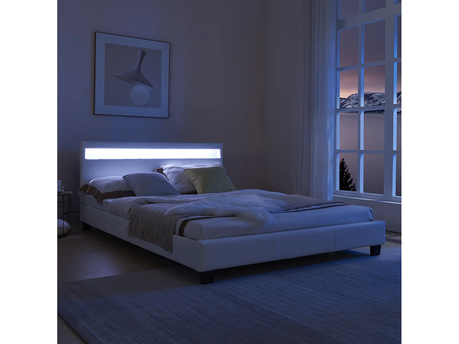 Lit capitonné LED Paris 140 x 200 cm Blanc Corium