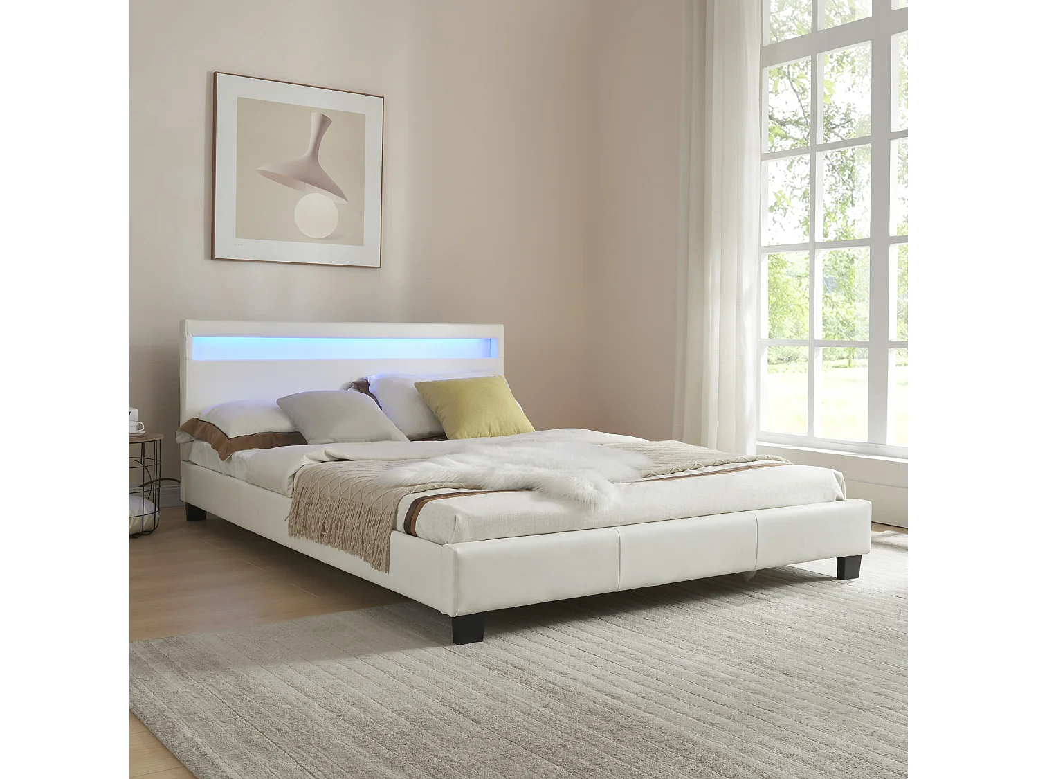 Lit capitonné LED Paris 140 x 200 cm Blanc Corium