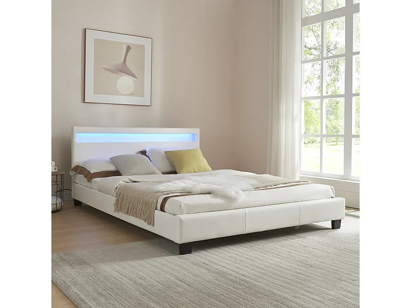 Lit capitonné LED Paris 140 x 200 cm Blanc Corium