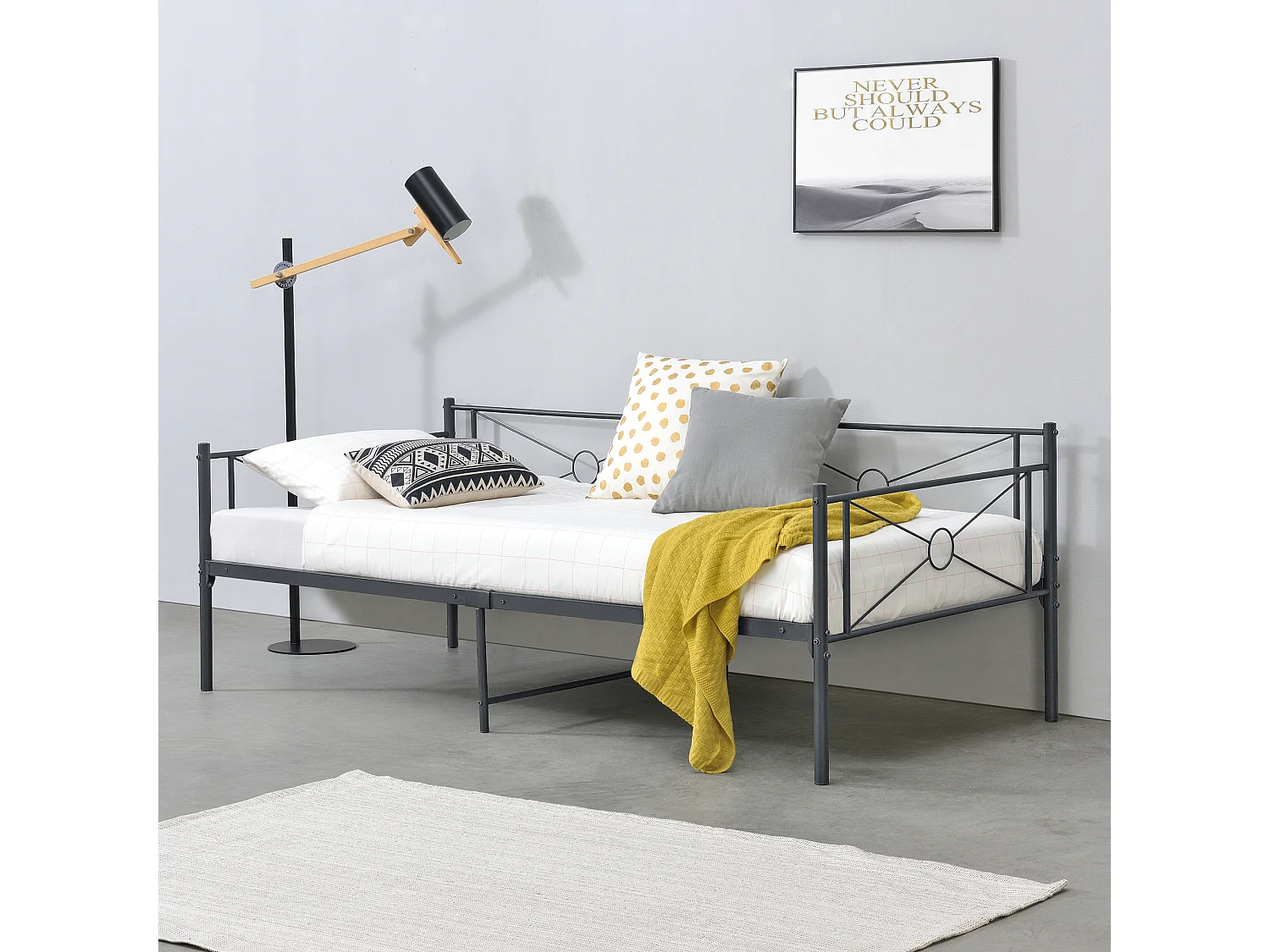 Cadre de Lit Simple Alvesta en Métal 90 x 200 cm Gris Foncé Mat [en.casa]