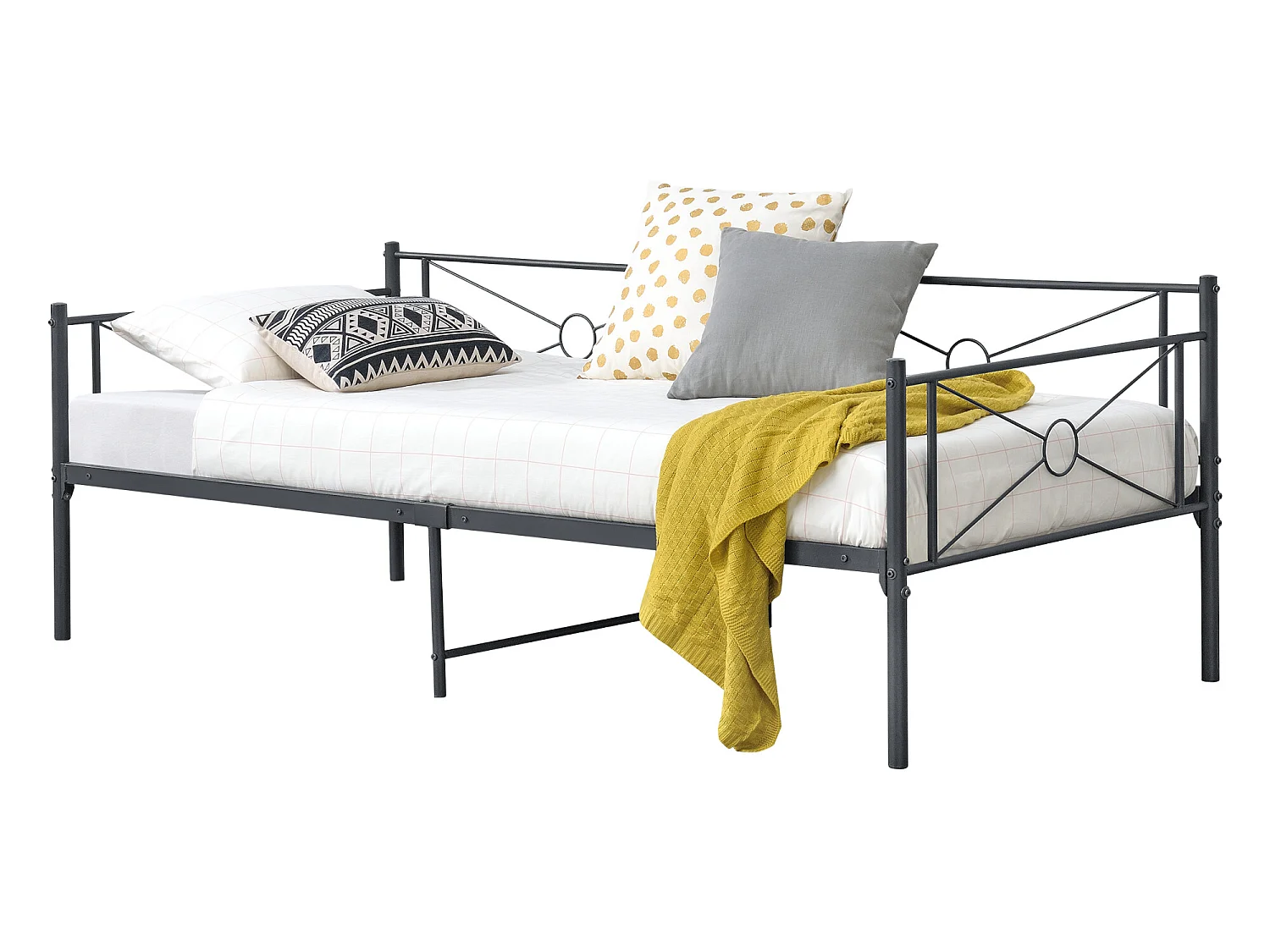 Cadre de Lit Simple Alvesta en Métal 90 x 200 cm Gris Foncé Mat [en.casa]