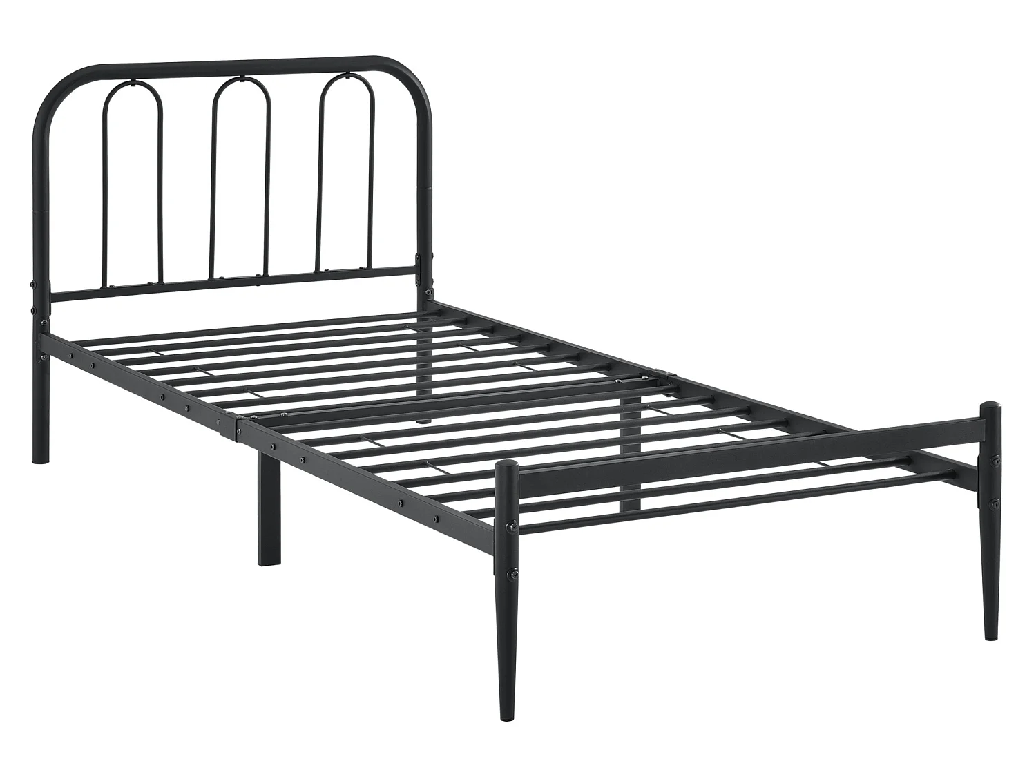 Cadre de Lit simple Hanko Acier Laqué 90 x 200 cm Noir Mat [en.casa]