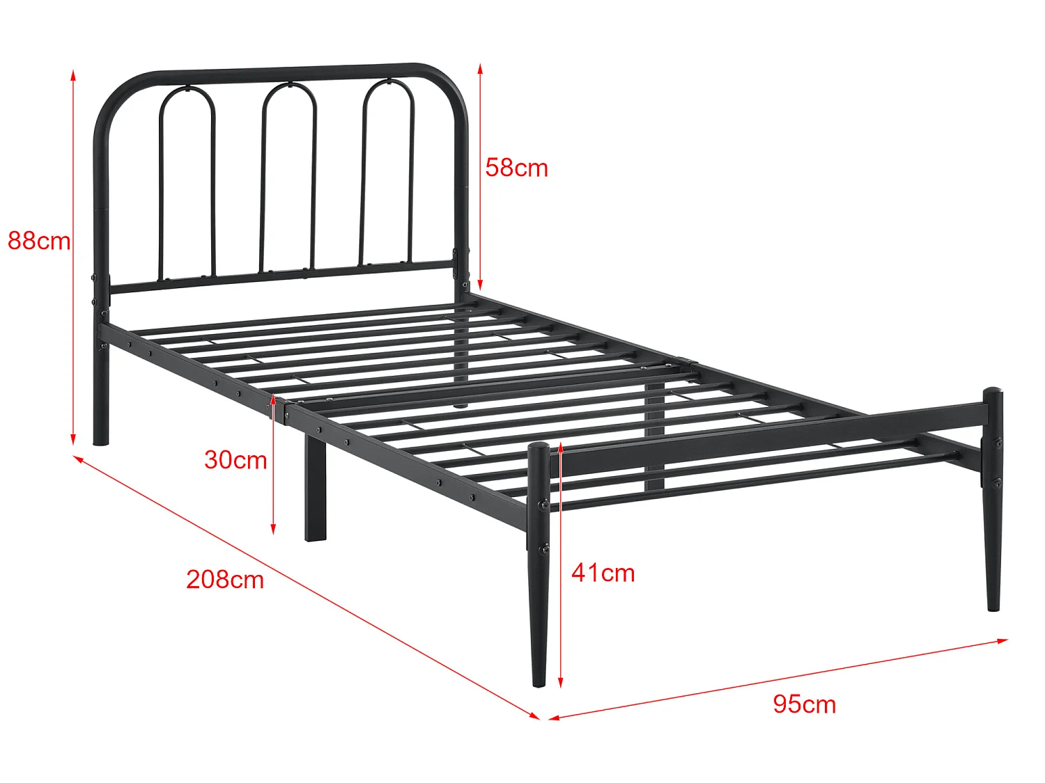 Cadre de Lit simple Hanko Acier Laqué 90 x 200 cm Noir Mat [en.casa]