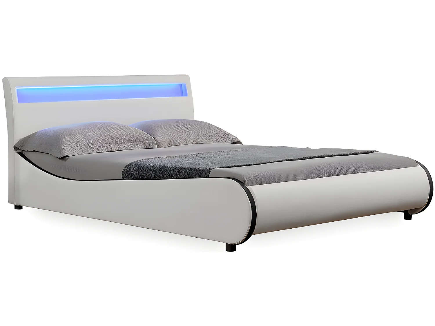 Cadre de Lit Double Valencia à LED 180 x 200cm Simili avec Sommier à Lattes Blanc Corium