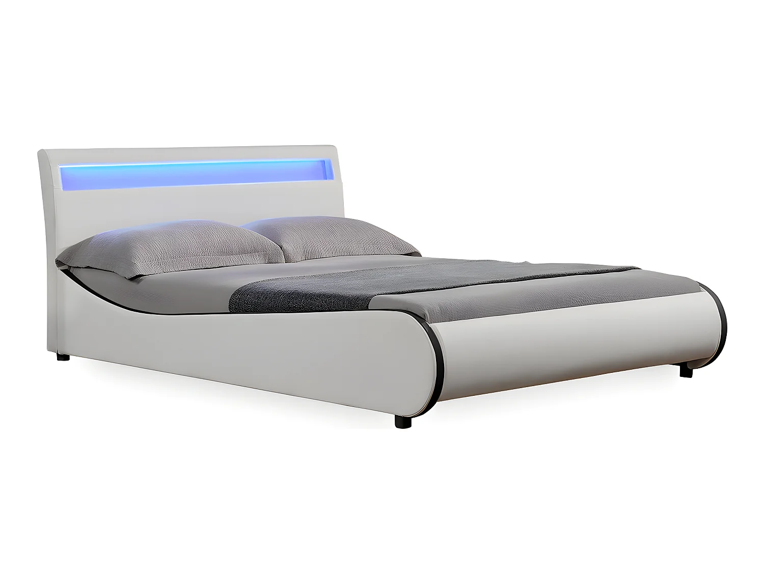 Cadre de Lit Double Valencia à LED 180 x 200cm Simili avec Sommier à Lattes Blanc Corium