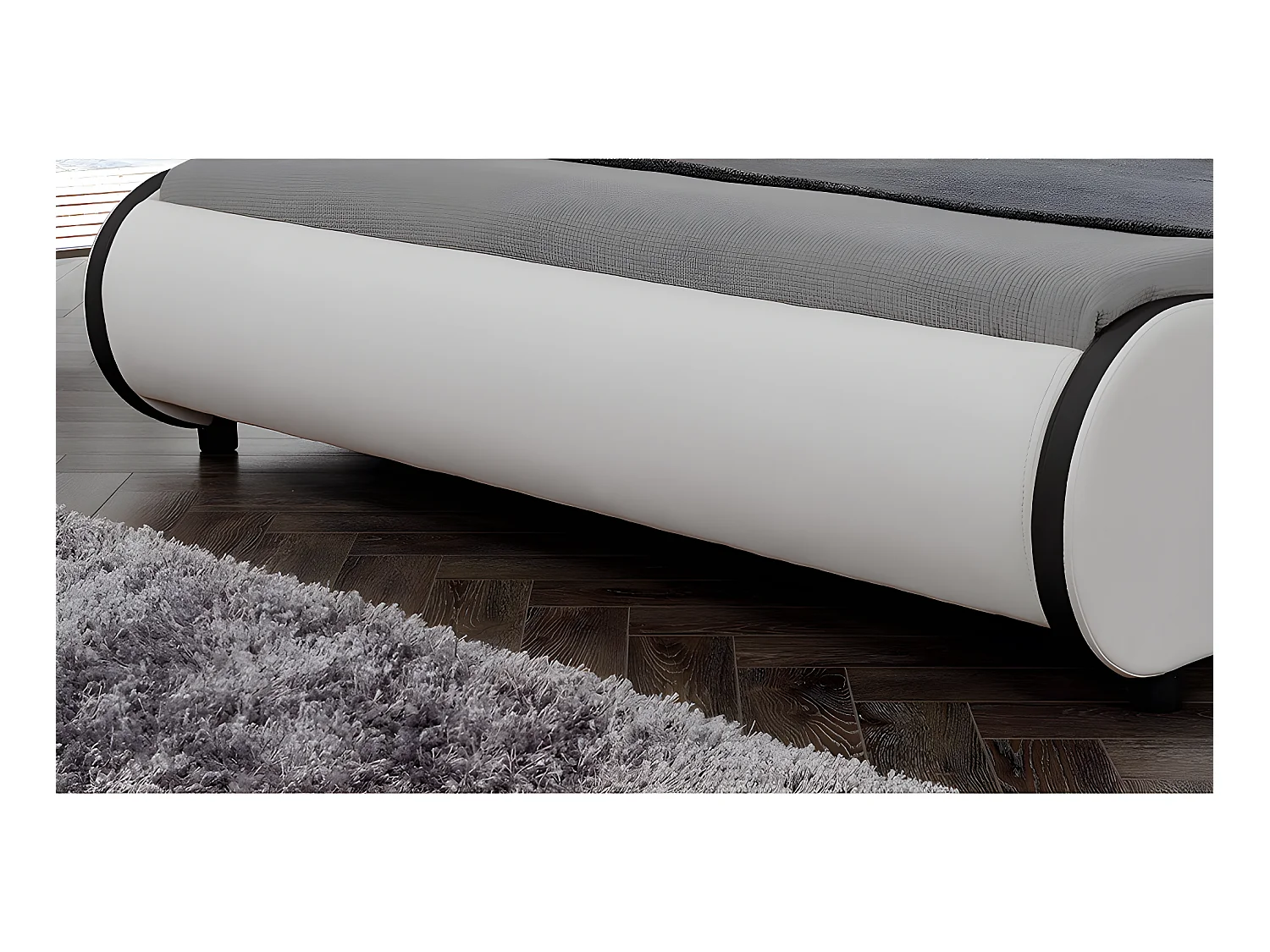 Cadre de Lit Double Valencia à LED 180 x 200cm Simili avec Sommier à Lattes Blanc Corium