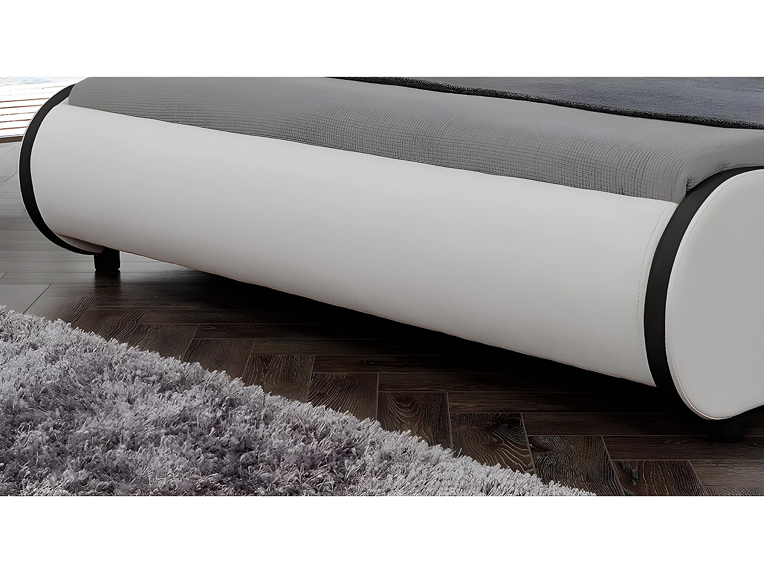 Cadre de Lit Double Valencia à LED 180 x 200cm Simili avec Sommier à Lattes Blanc Corium