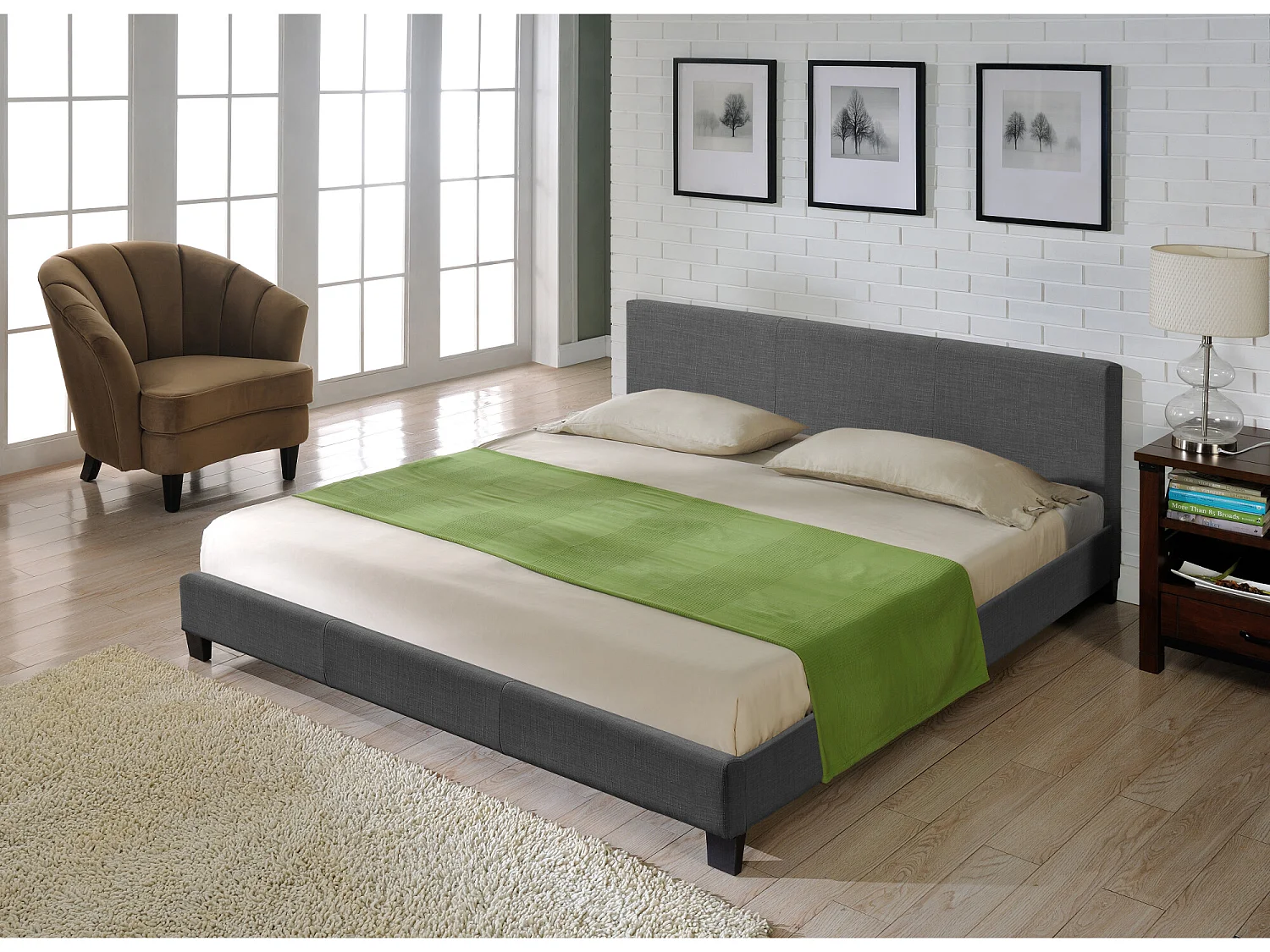 Lit Double Rembourré Design Sommier à lattes Polyester 180 x 200 cm Gris Foncé Corium