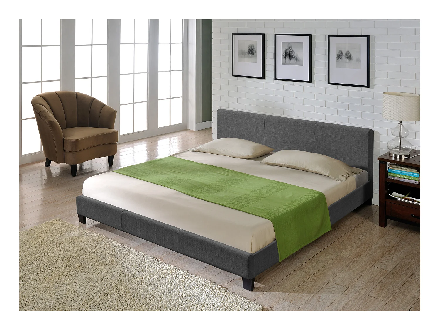 Lit Double Rembourré Design Sommier à lattes Polyester 180 x 200 cm Gris Foncé Corium