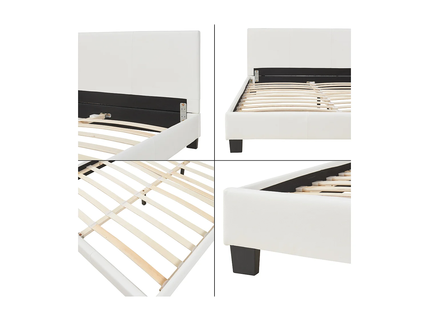 Lit Double Rembourré Albacete Sommier à Lattes Simili 140 x 200 cm Blanc Corium