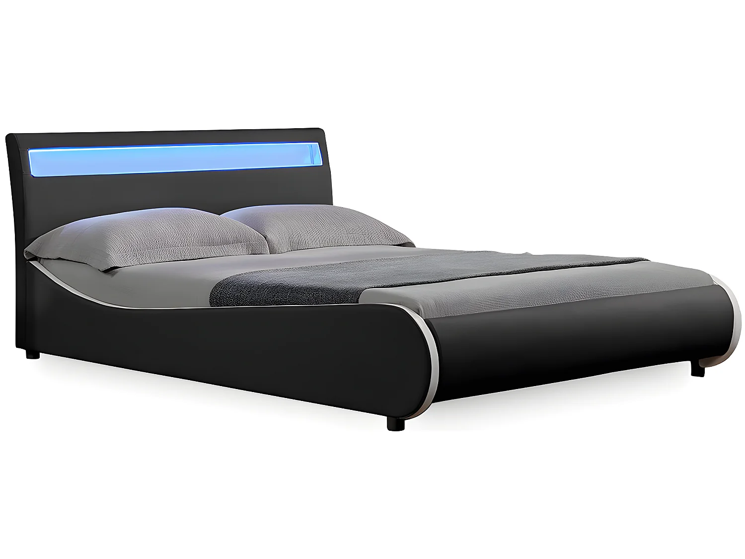 Cadre de Lit Double Valencia à LED 180x200cm Simili avec Sommier à Lattes Noir Corium