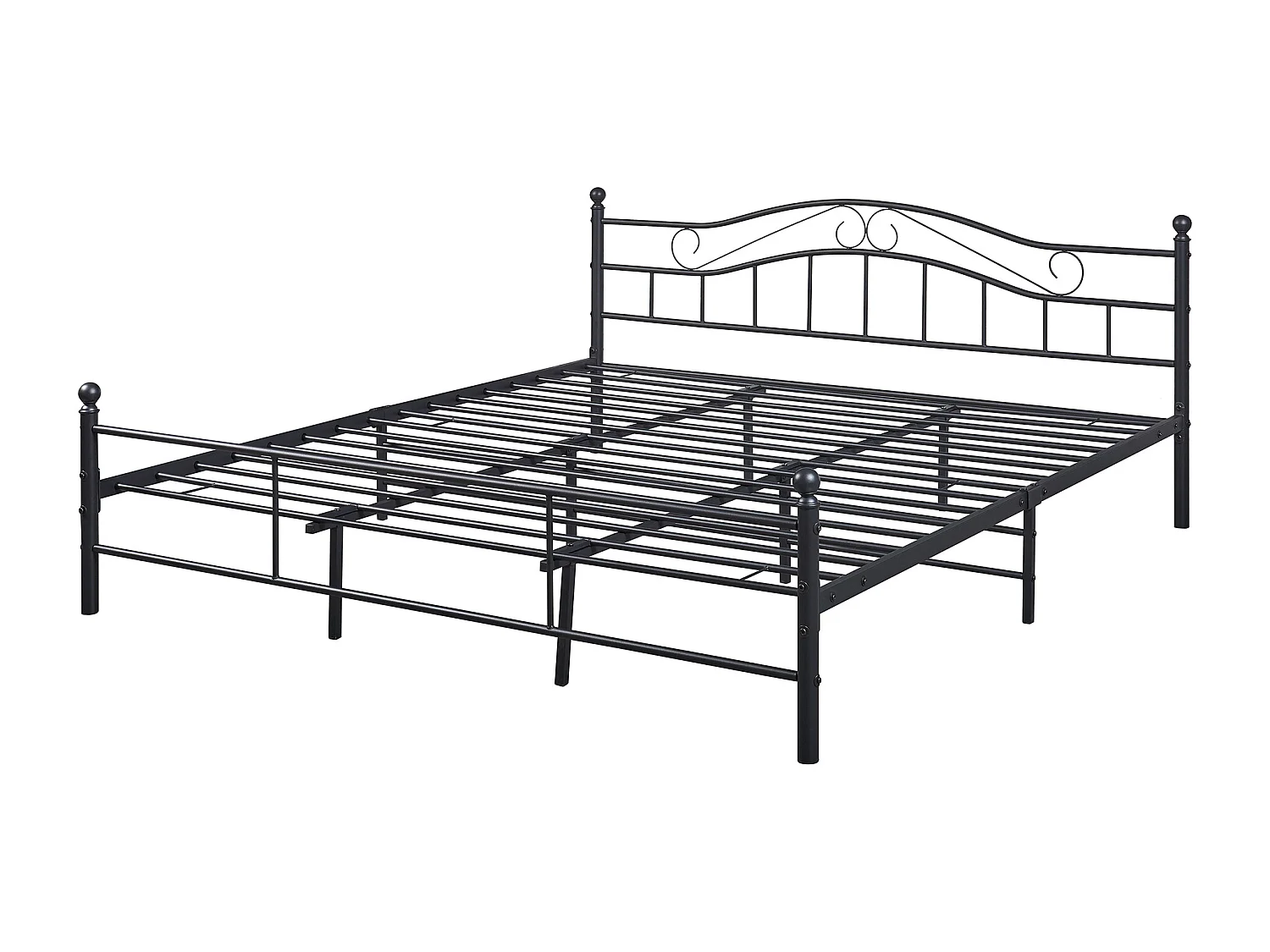 Cadre de lit double Florenz Acier Revêtu par Poudre 180 x 200 Noir [en.casa]