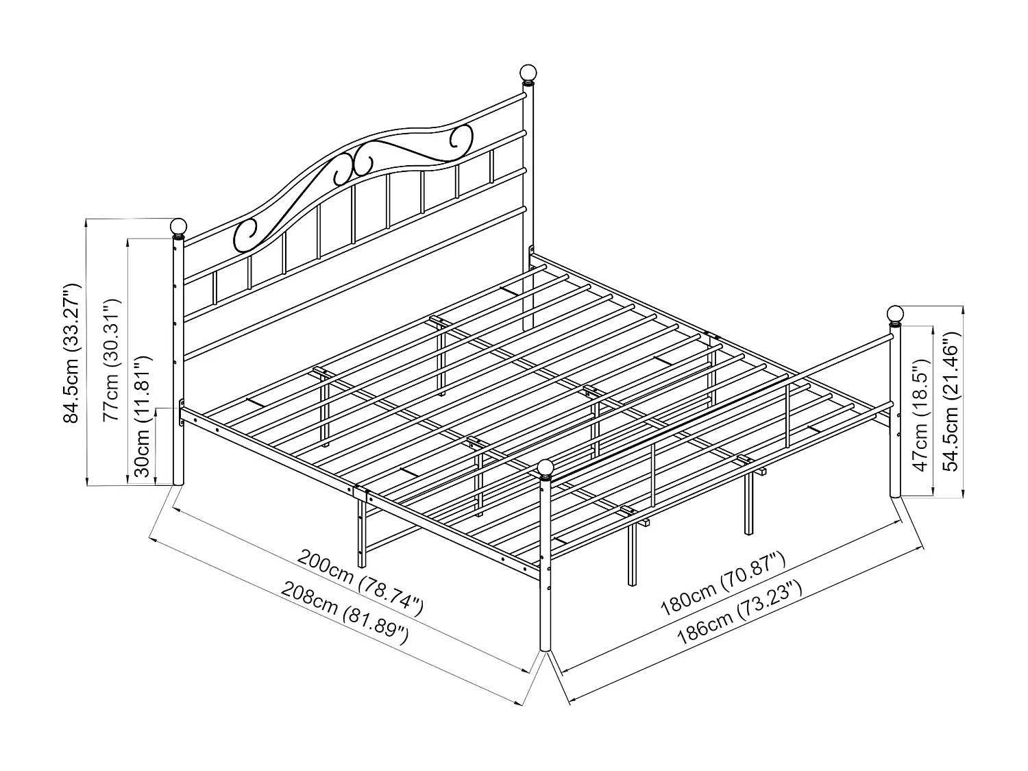 Cadre de lit double Florenz Acier Revêtu par Poudre 180 x 200 Noir [en.casa]