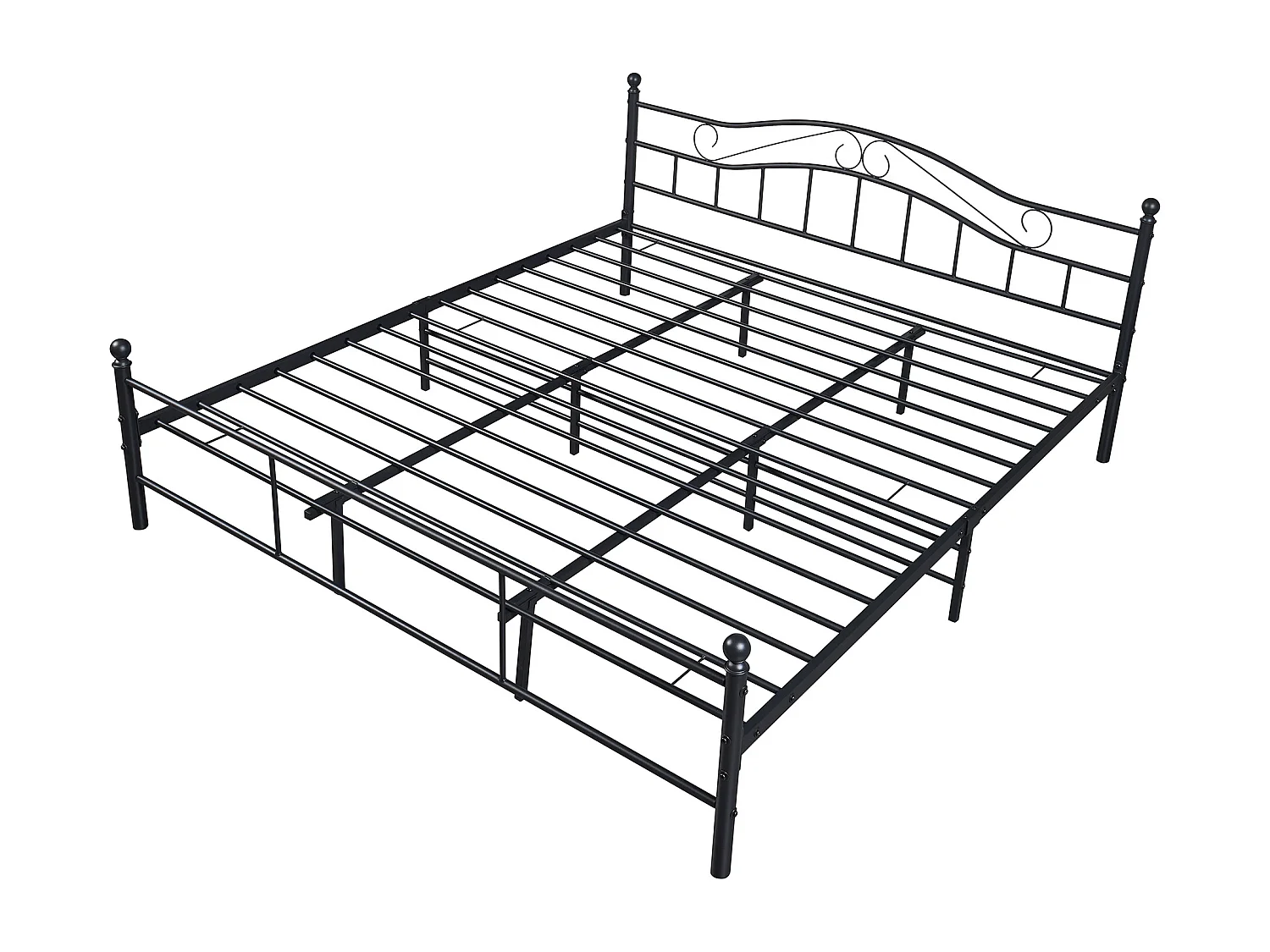 Cadre de lit double Florenz Acier Revêtu par Poudre 180 x 200 Noir [en.casa]