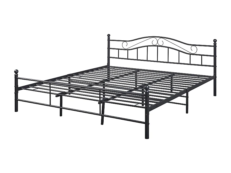 Cadre de lit double Florenz Acier Revêtu par Poudre 180 x 200 Noir [en.casa]