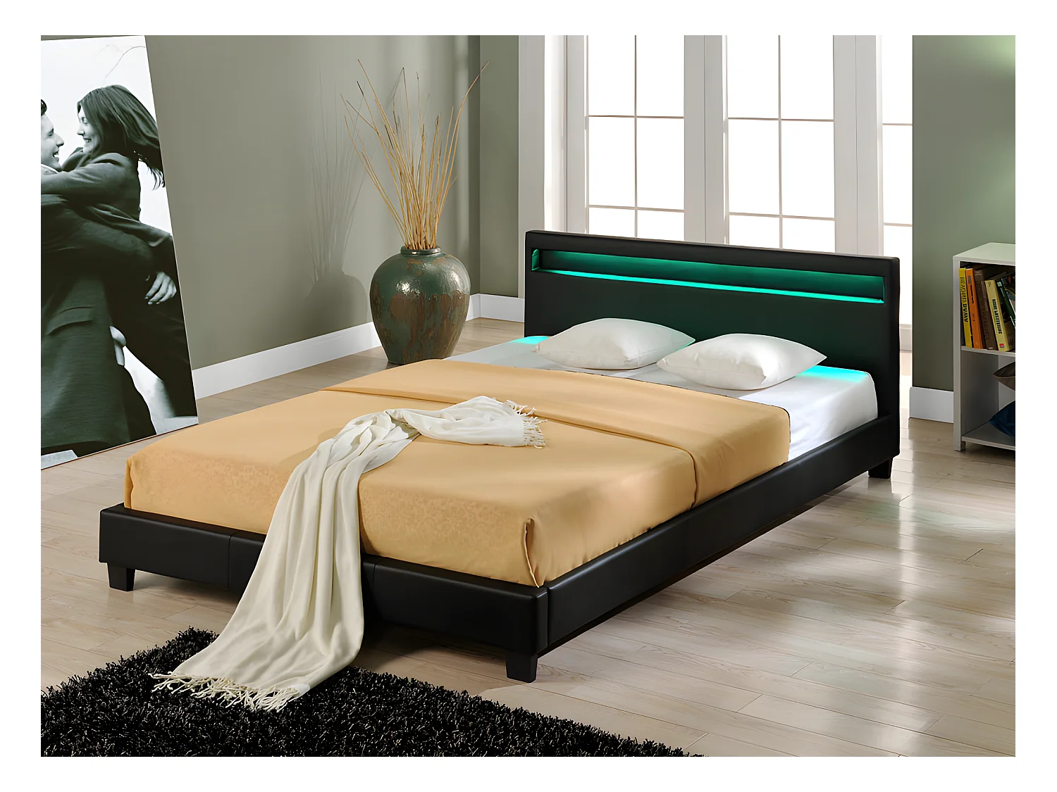 Lit capitonné LED Paris 160 x 200 cm Noir Corium