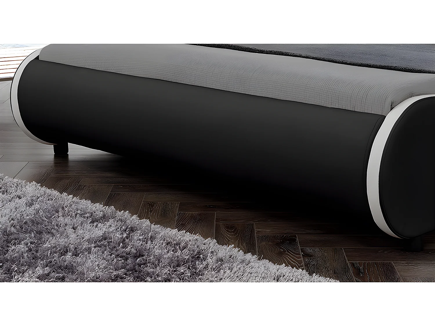 Cadre de Lit Double Valencia à LED 140 x 200 cm Simili avec Sommier à Lattes Noir Corium