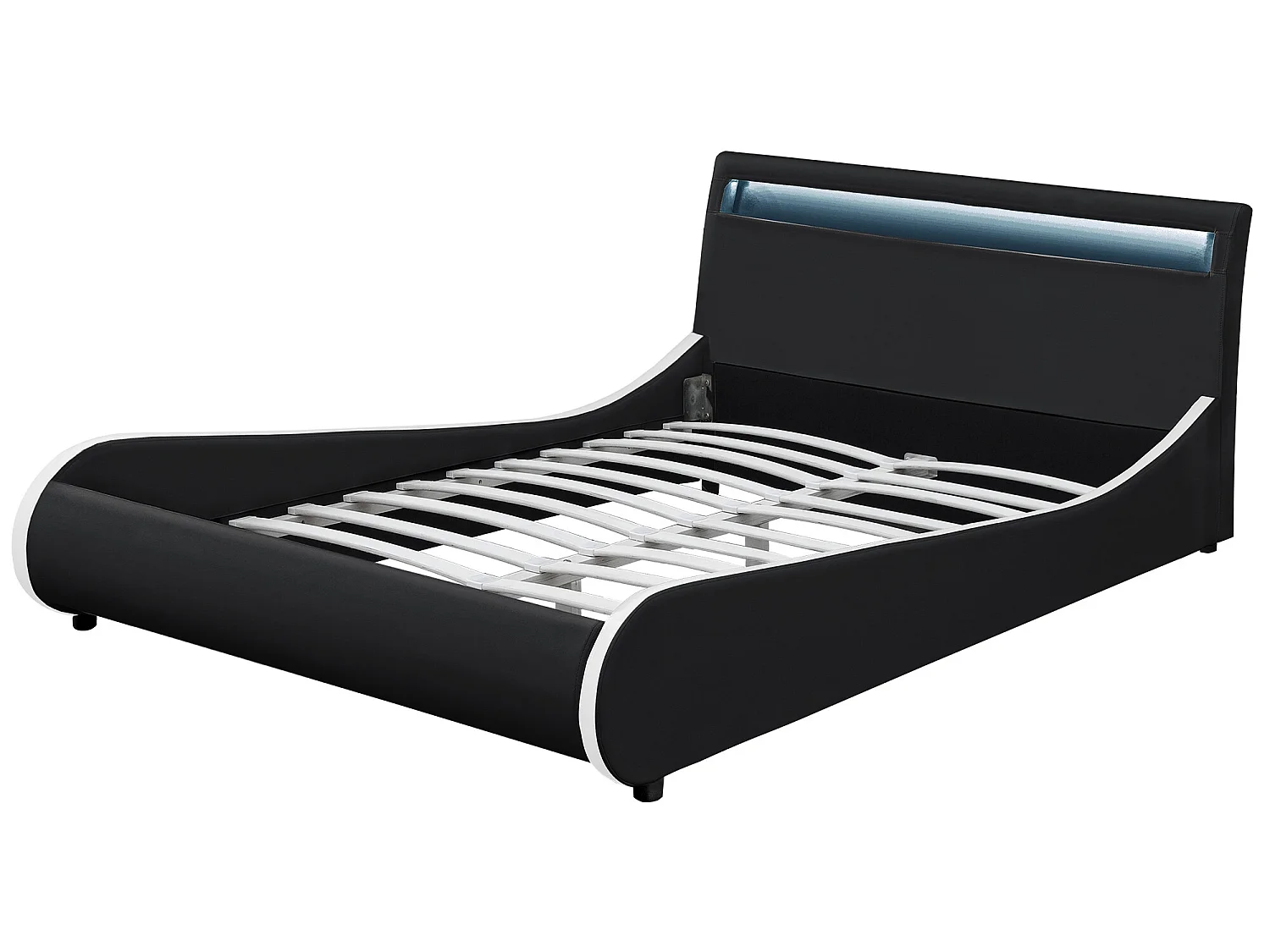 Cadre de Lit Double Valencia à LED 140 x 200 cm Simili avec Sommier à Lattes Noir Corium