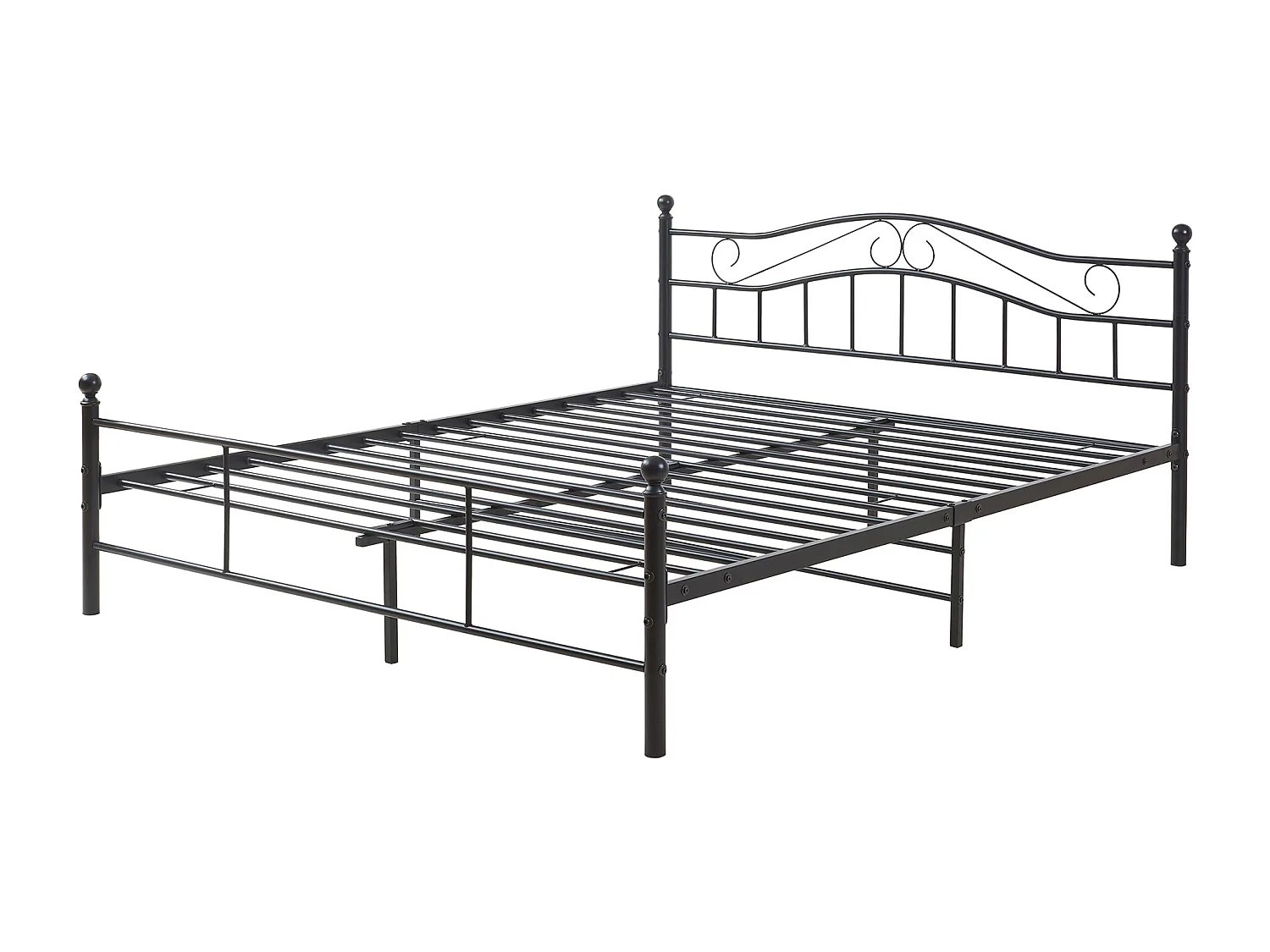 Cadre de lit double Florenz Acier Revêtu par Poudre 160 x 200 Noir [en.casa]